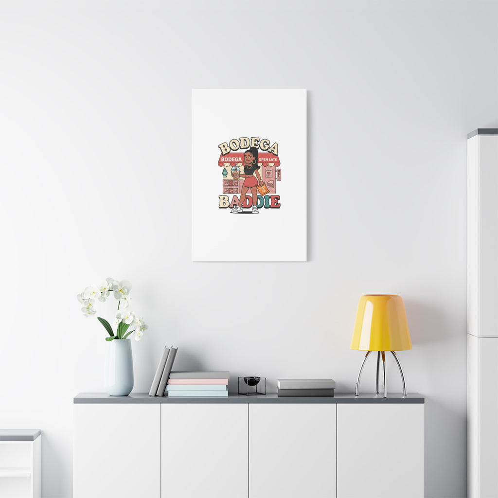 Bodega Baddie Matte Canvas Wall Art – NYC Y2K Aesthetic | Spanglish Deli Vibe | Streetwear Inspired Stretched Canvas