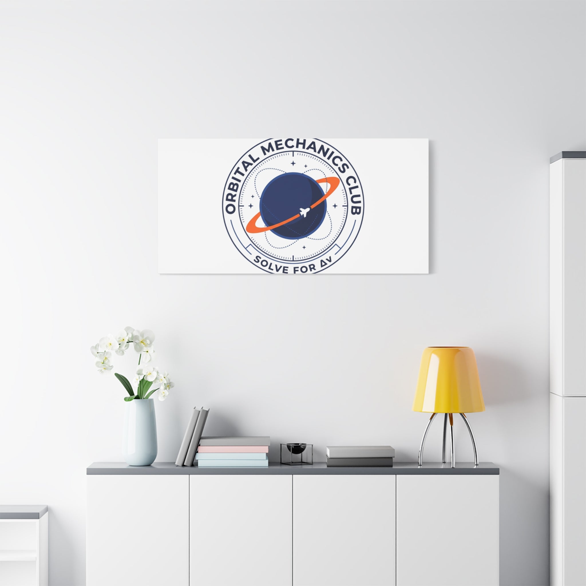 Orbital Mechanics Club Mission Patch Canvas – Space Rocket Wall Art | Astronaut & STEM Decor | Science Aesthetic Canvas