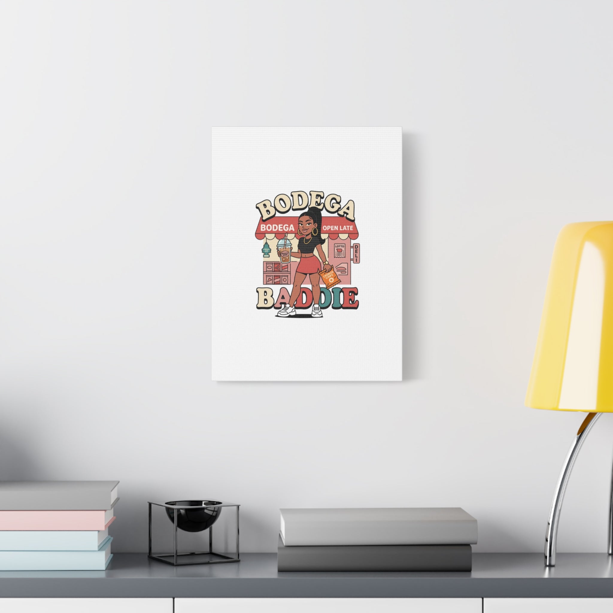 Bodega Baddie Matte Canvas Wall Art – NYC Y2K Aesthetic | Spanglish Deli Vibe | Streetwear Inspired Stretched Canvas