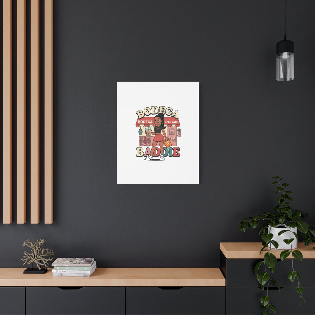 Bodega Baddie Matte Canvas Wall Art – NYC Y2K Aesthetic | Spanglish Deli Vibe | Streetwear Inspired Stretched Canvas