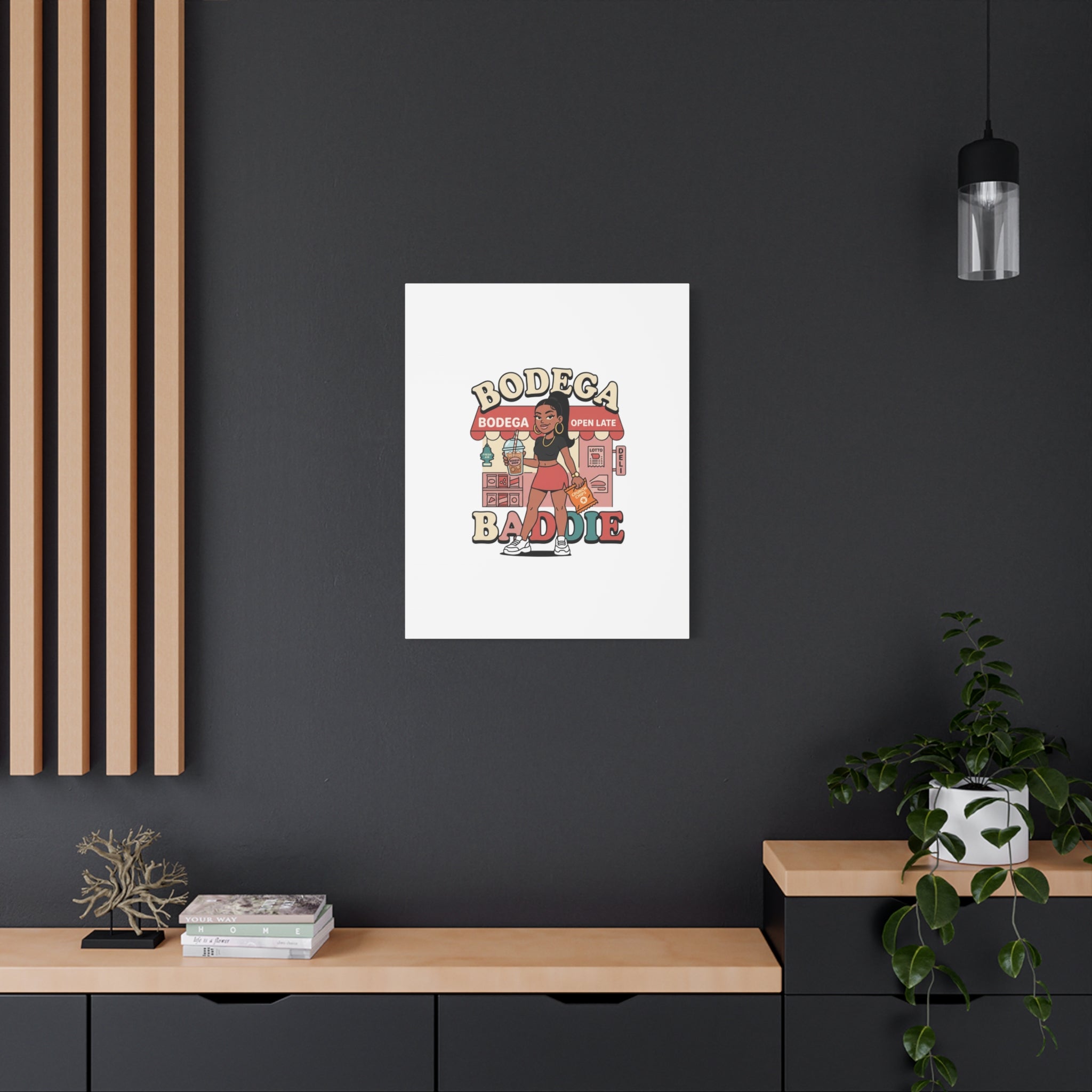 Bodega Baddie Matte Canvas Wall Art – NYC Y2K Aesthetic | Spanglish Deli Vibe | Streetwear Inspired Stretched Canvas