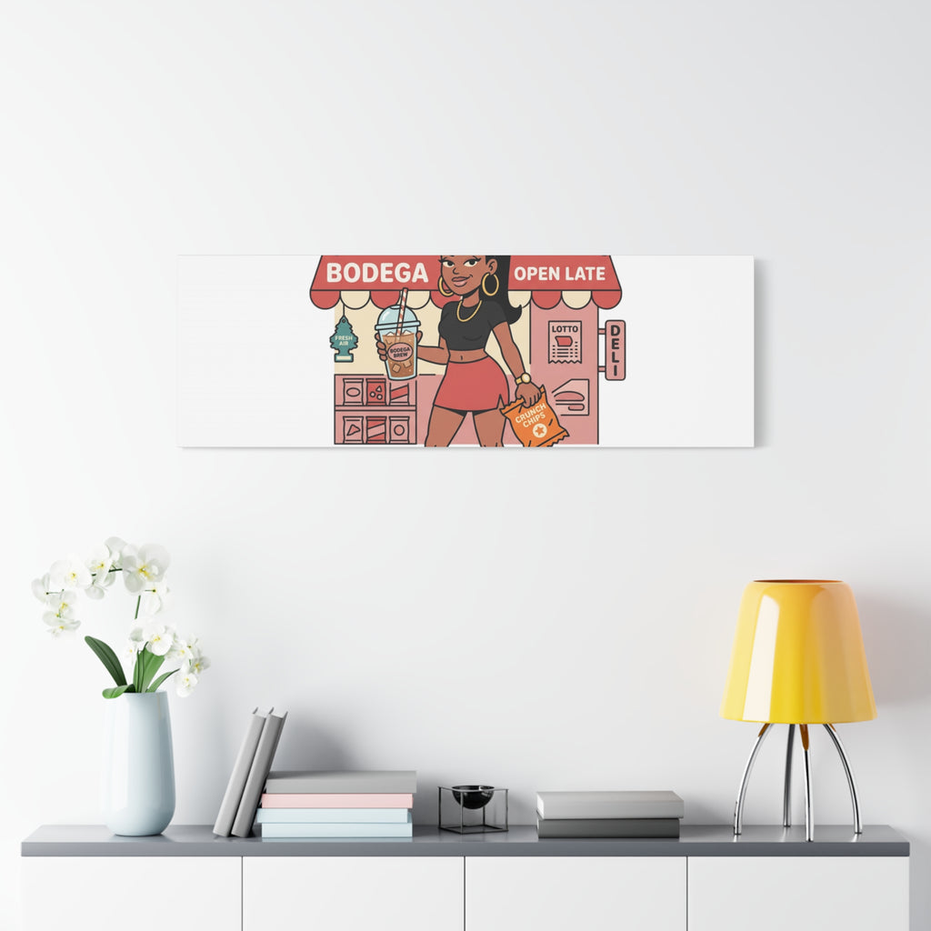 Bodega Baddie Matte Canvas Wall Art – NYC Y2K Aesthetic | Spanglish Deli Vibe | Streetwear Inspired Stretched Canvas