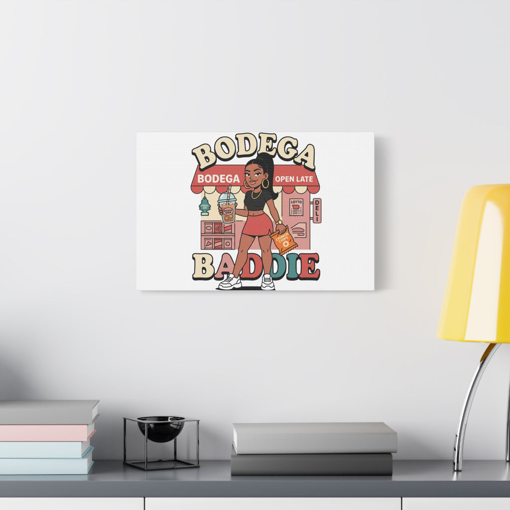 Bodega Baddie Matte Canvas Wall Art – NYC Y2K Aesthetic | Spanglish Deli Vibe | Streetwear Inspired Stretched Canvas