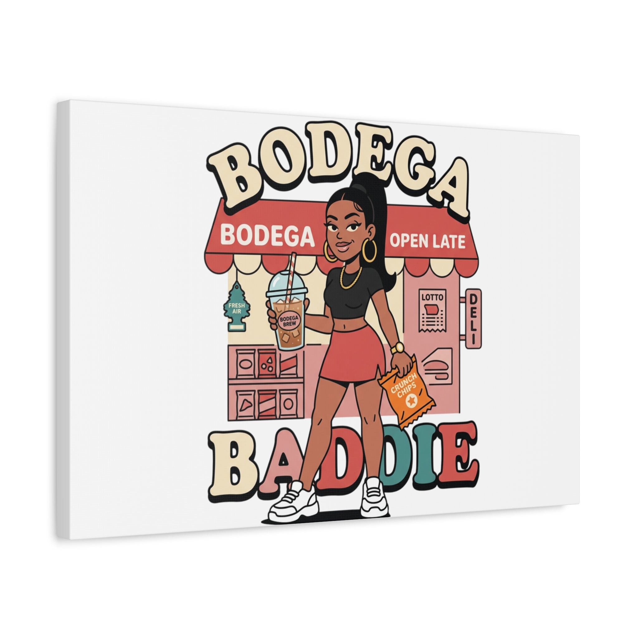 Bodega Baddie Matte Canvas Wall Art – NYC Y2K Aesthetic | Spanglish Deli Vibe | Streetwear Inspired Stretched Canvas
