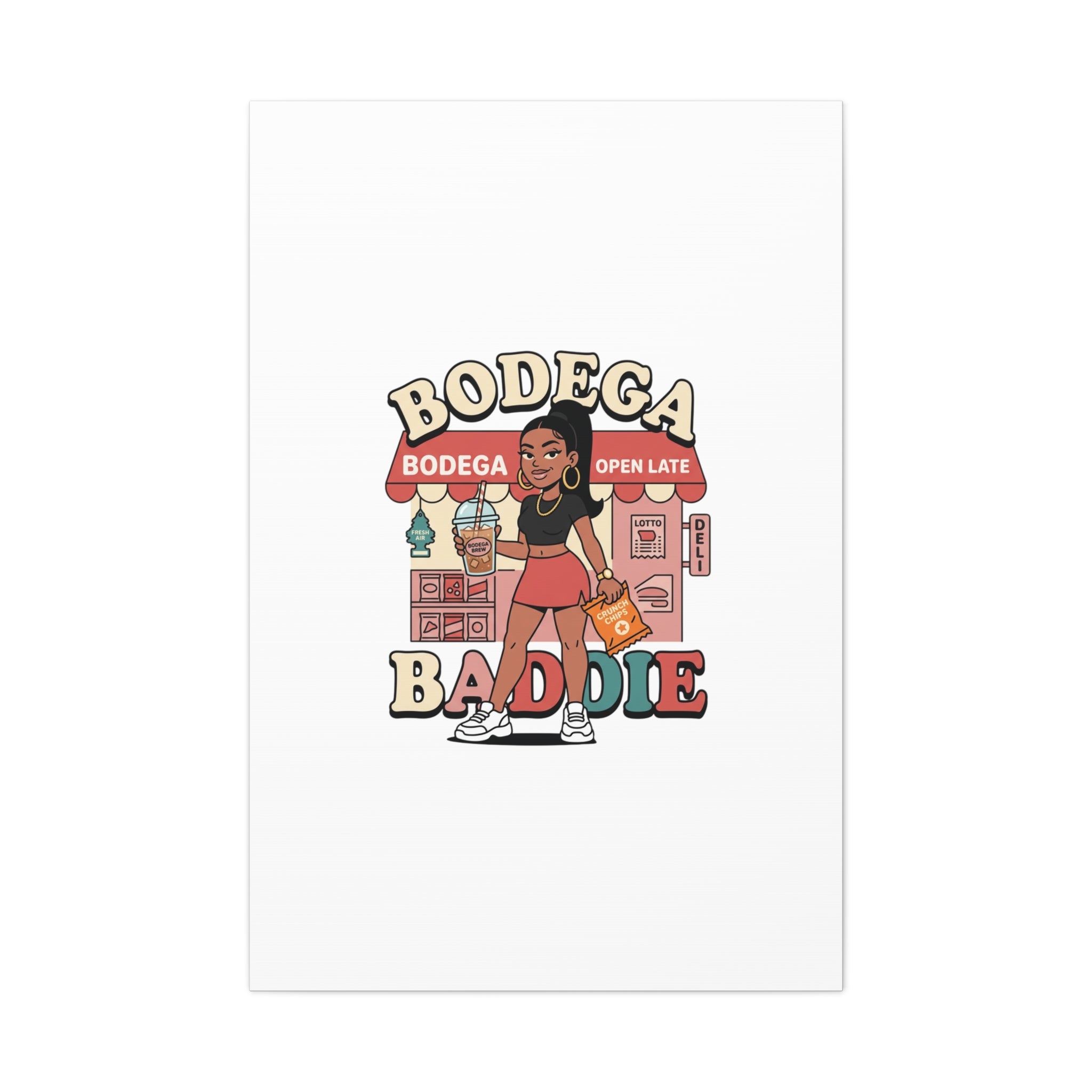 Bodega Baddie Matte Canvas Wall Art – NYC Y2K Aesthetic | Spanglish Deli Vibe | Streetwear Inspired Stretched Canvas