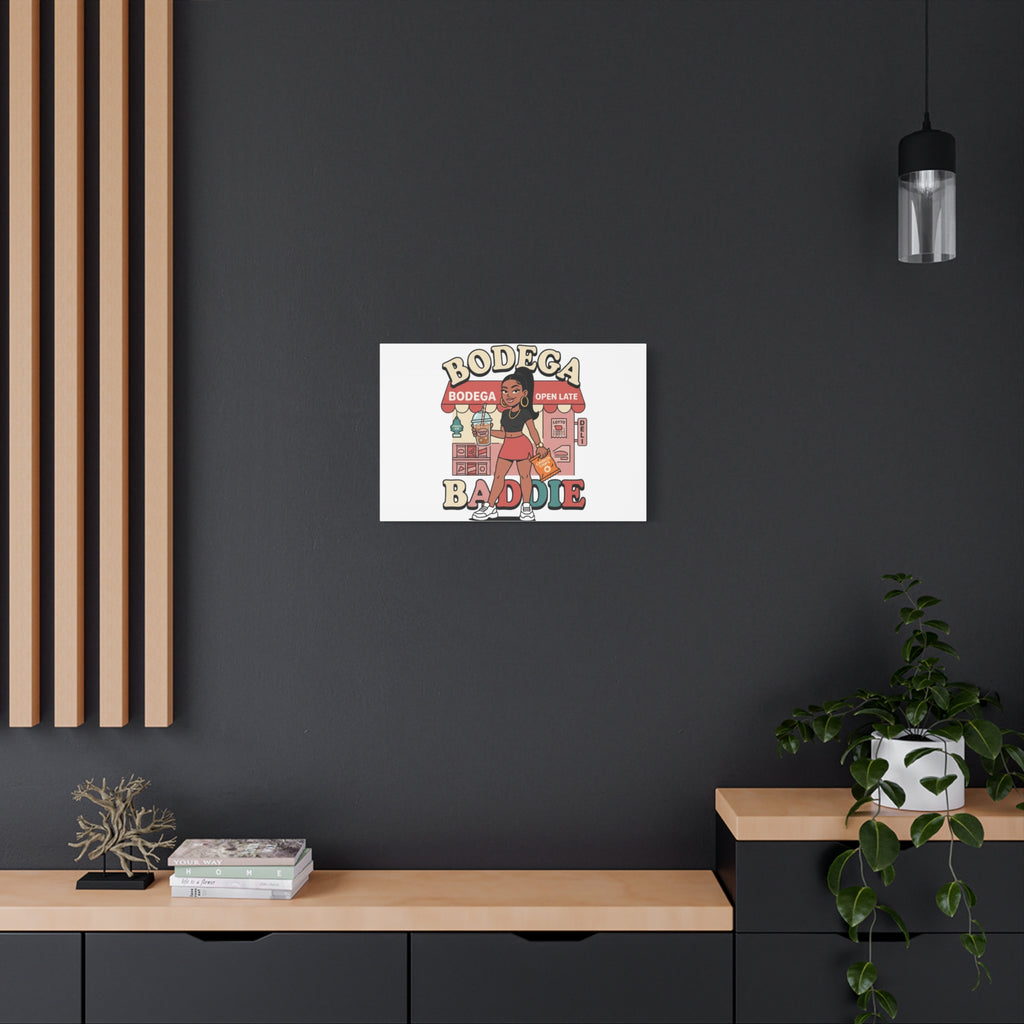 Bodega Baddie Matte Canvas Wall Art – NYC Y2K Aesthetic | Spanglish Deli Vibe | Streetwear Inspired Stretched Canvas