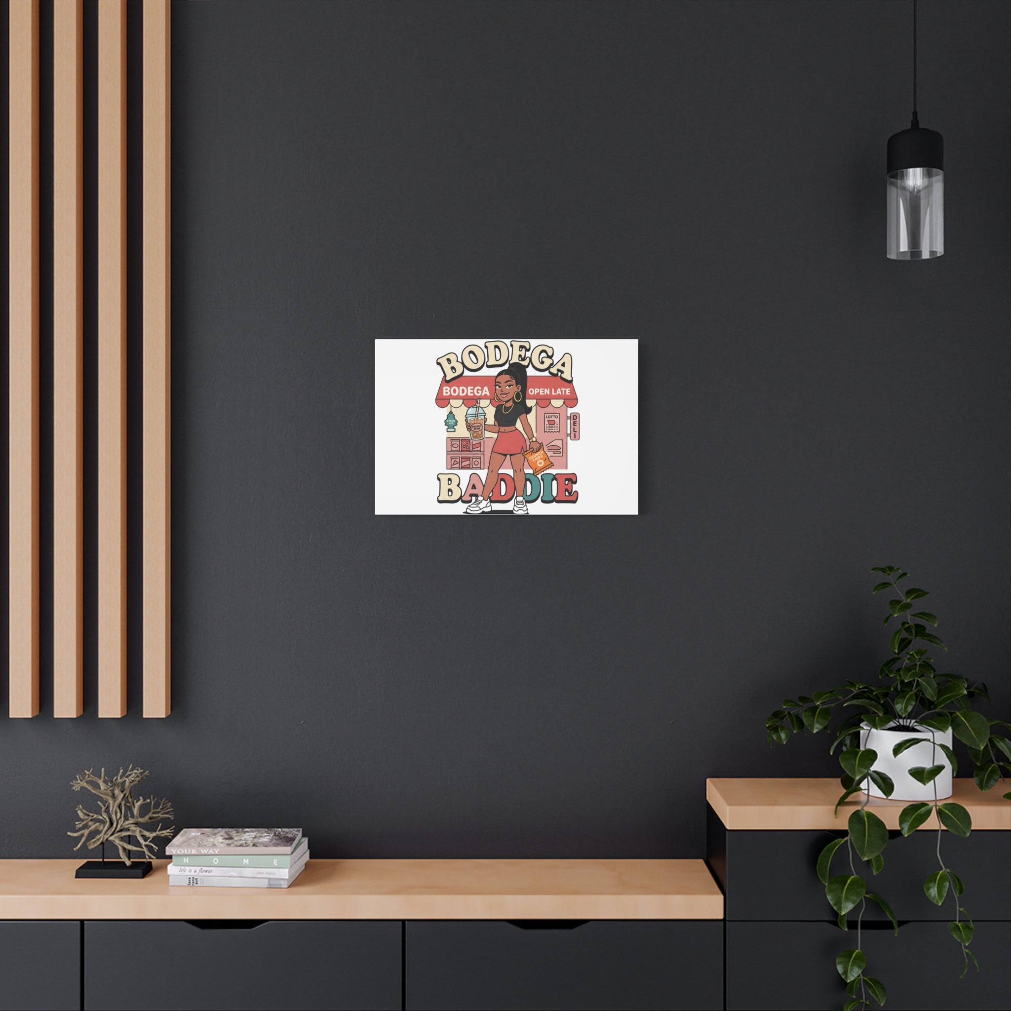Bodega Baddie Matte Canvas Wall Art – NYC Y2K Aesthetic | Spanglish Deli Vibe | Streetwear Inspired Stretched Canvas