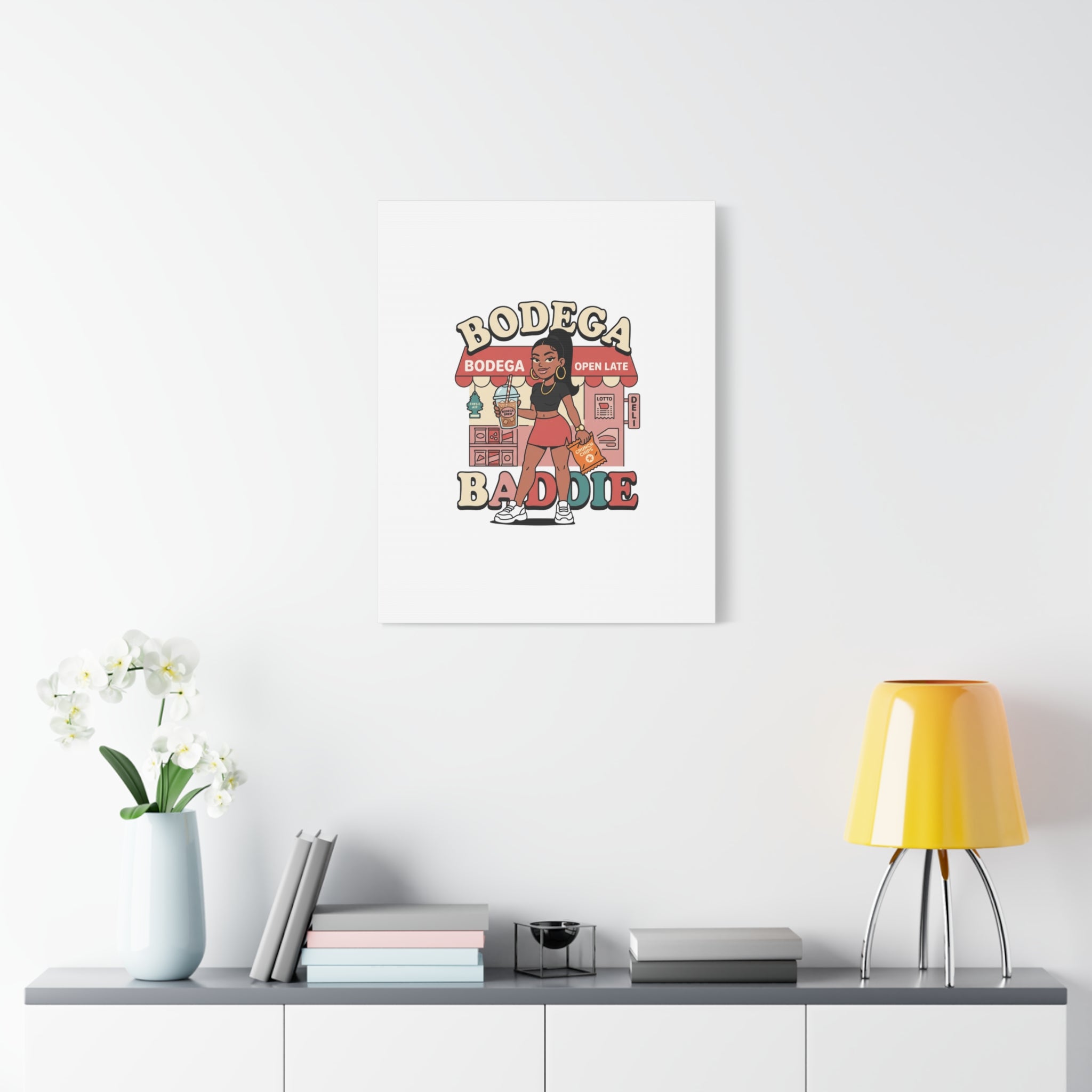 Bodega Baddie Matte Canvas Wall Art – NYC Y2K Aesthetic | Spanglish Deli Vibe | Streetwear Inspired Stretched Canvas