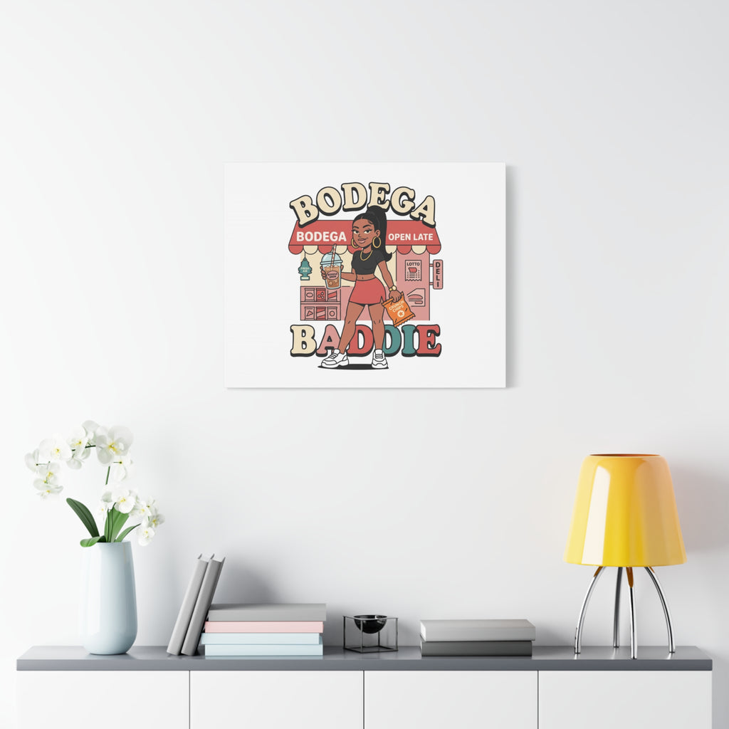 Bodega Baddie Matte Canvas Wall Art – NYC Y2K Aesthetic | Spanglish Deli Vibe | Streetwear Inspired Stretched Canvas