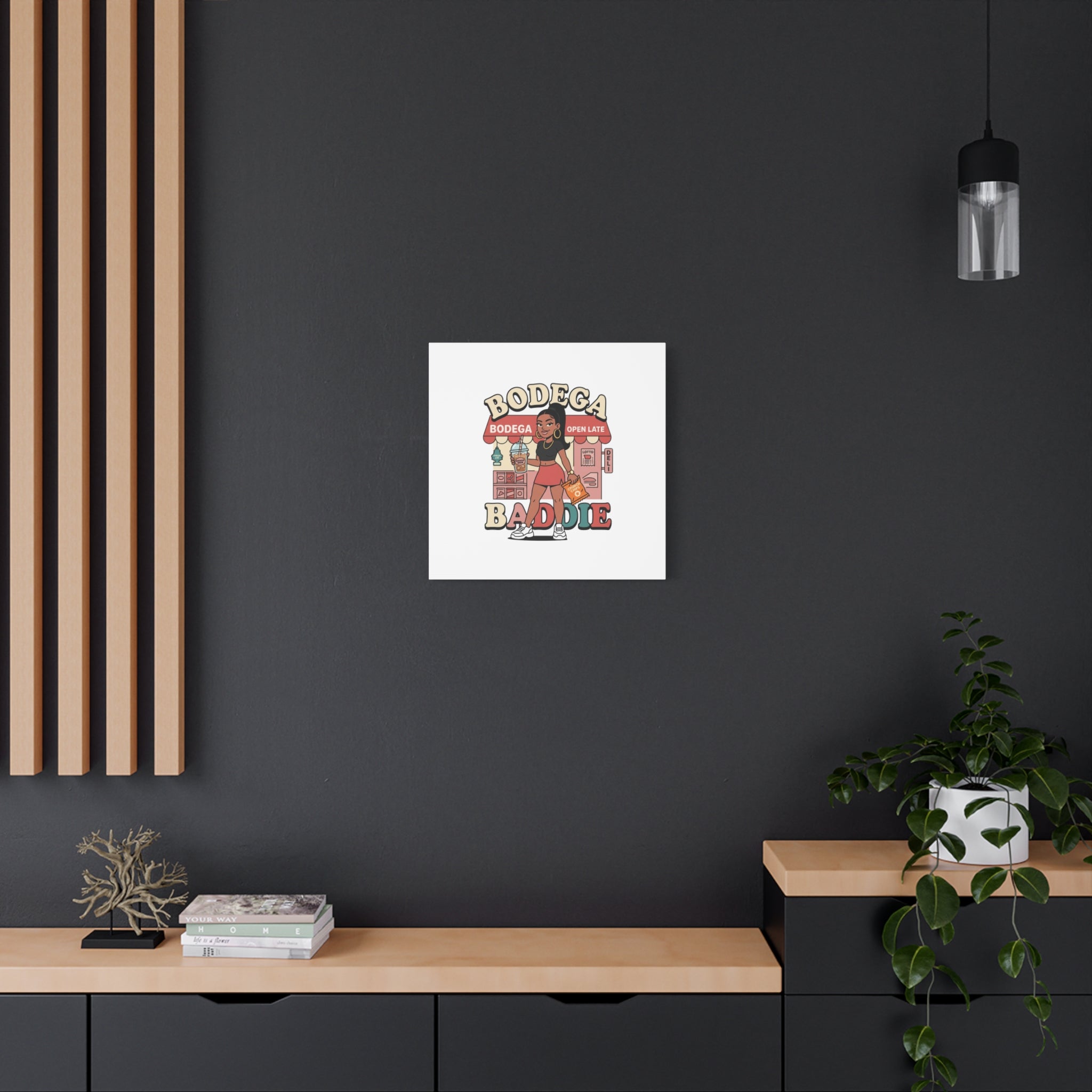 Bodega Baddie Matte Canvas Wall Art – NYC Y2K Aesthetic | Spanglish Deli Vibe | Streetwear Inspired Stretched Canvas