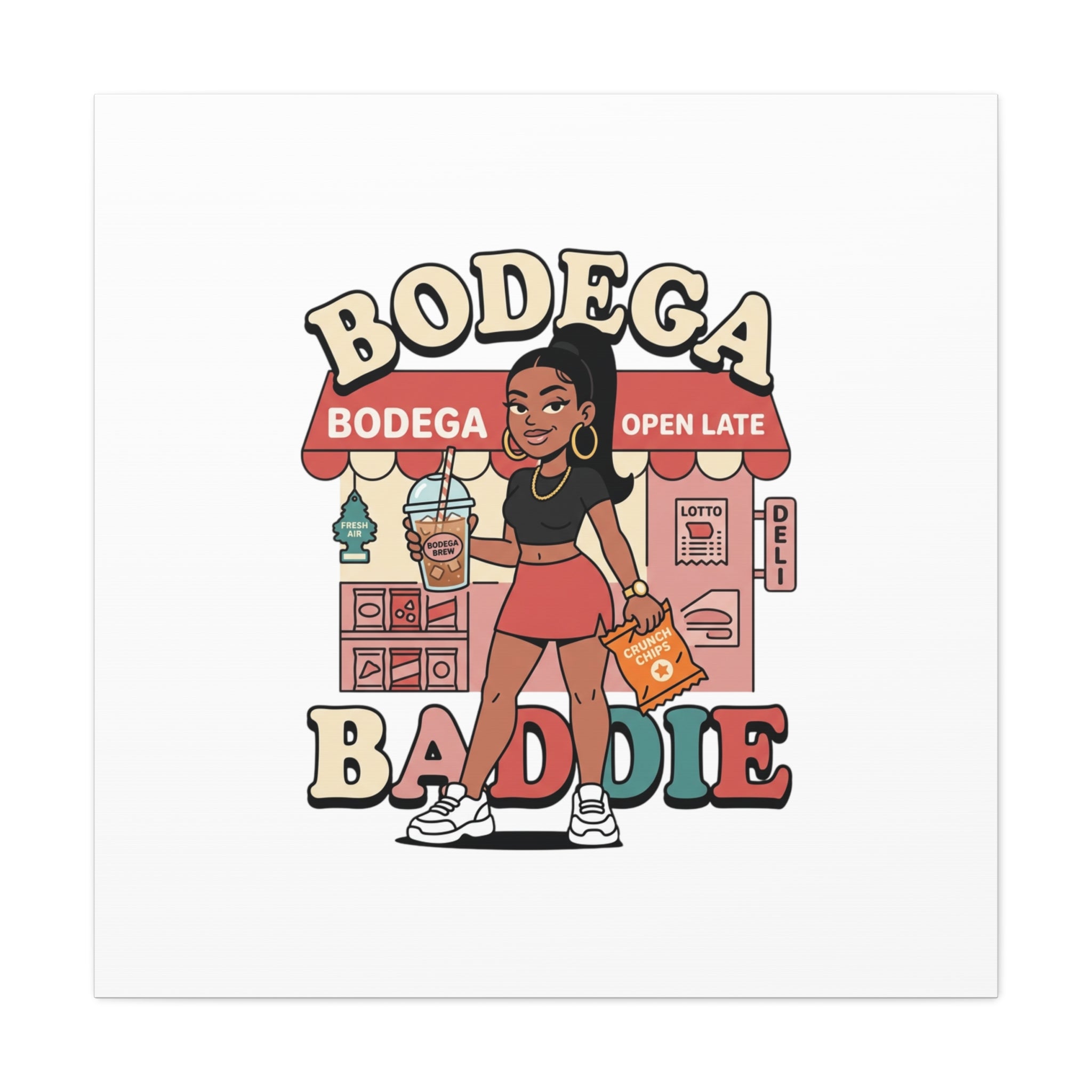 Bodega Baddie Matte Canvas Wall Art – NYC Y2K Aesthetic | Spanglish Deli Vibe | Streetwear Inspired Stretched Canvas