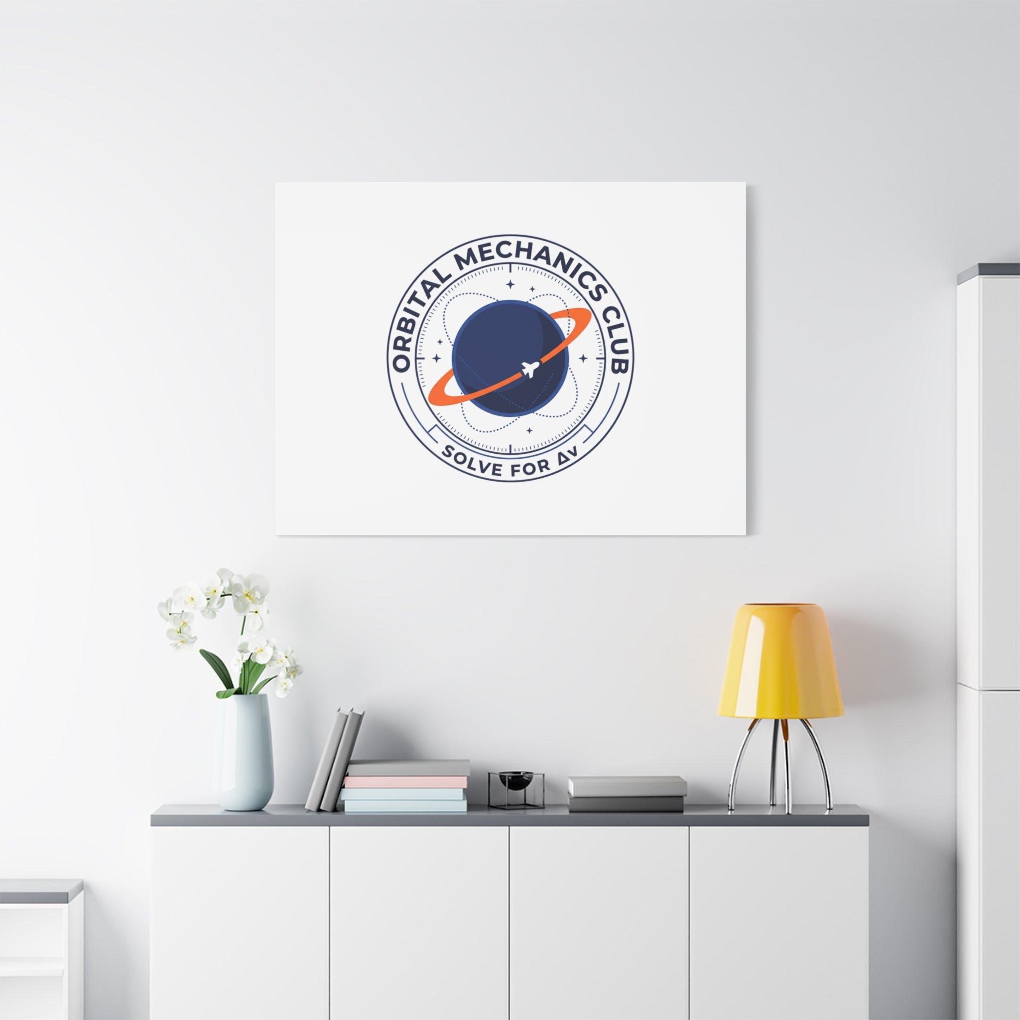Orbital Mechanics Club Mission Patch Canvas – Space Rocket Wall Art | Astronaut & STEM Decor | Science Aesthetic Canvas