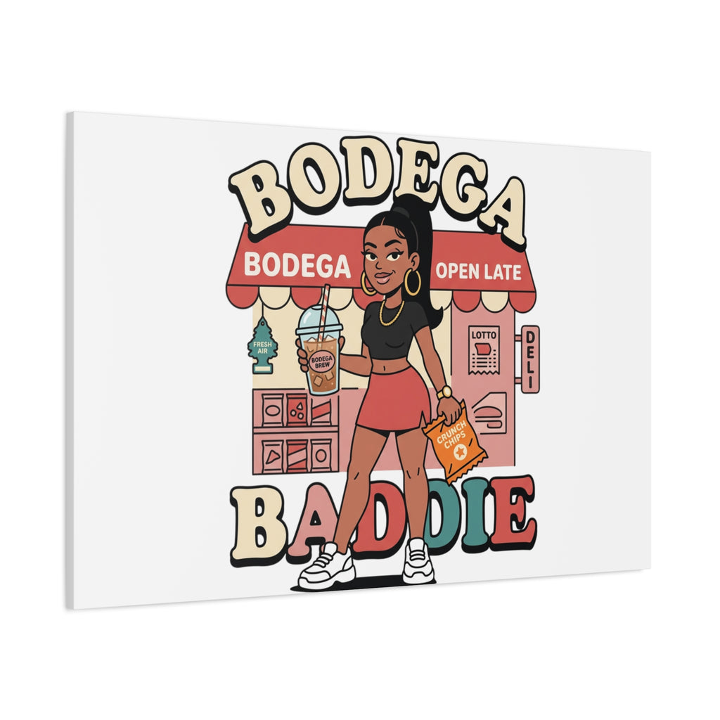 Bodega Baddie Matte Canvas Wall Art – NYC Y2K Aesthetic | Spanglish Deli Vibe | Streetwear Inspired Stretched Canvas