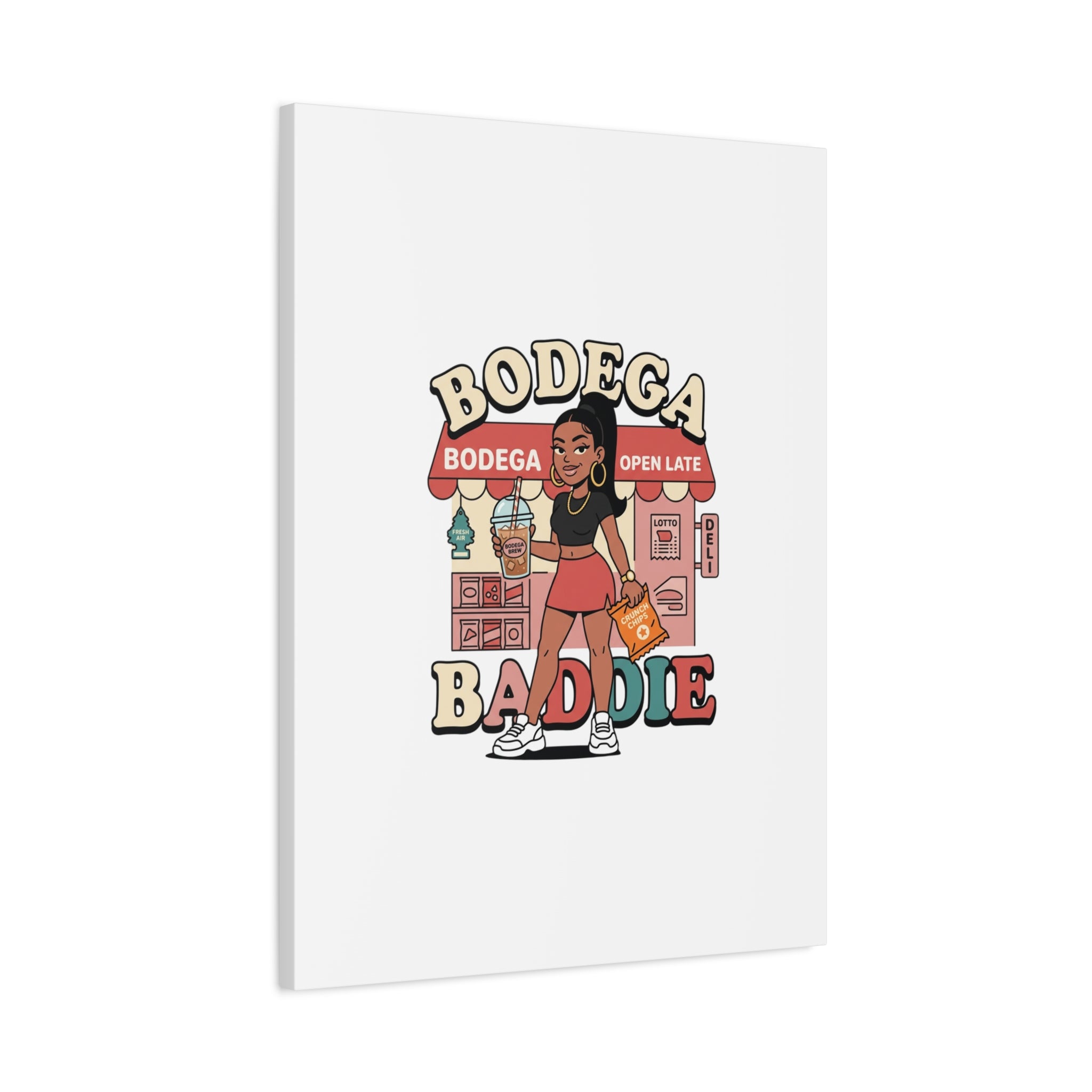 Bodega Baddie Matte Canvas Wall Art – NYC Y2K Aesthetic | Spanglish Deli Vibe | Streetwear Inspired Stretched Canvas