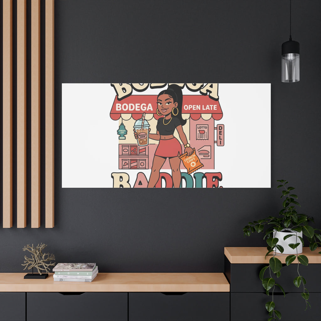 Bodega Baddie Matte Canvas Wall Art – NYC Y2K Aesthetic | Spanglish Deli Vibe | Streetwear Inspired Stretched Canvas