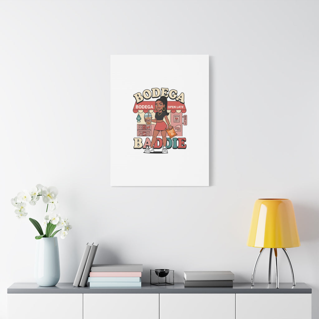 Bodega Baddie Matte Canvas Wall Art – NYC Y2K Aesthetic | Spanglish Deli Vibe | Streetwear Inspired Stretched Canvas