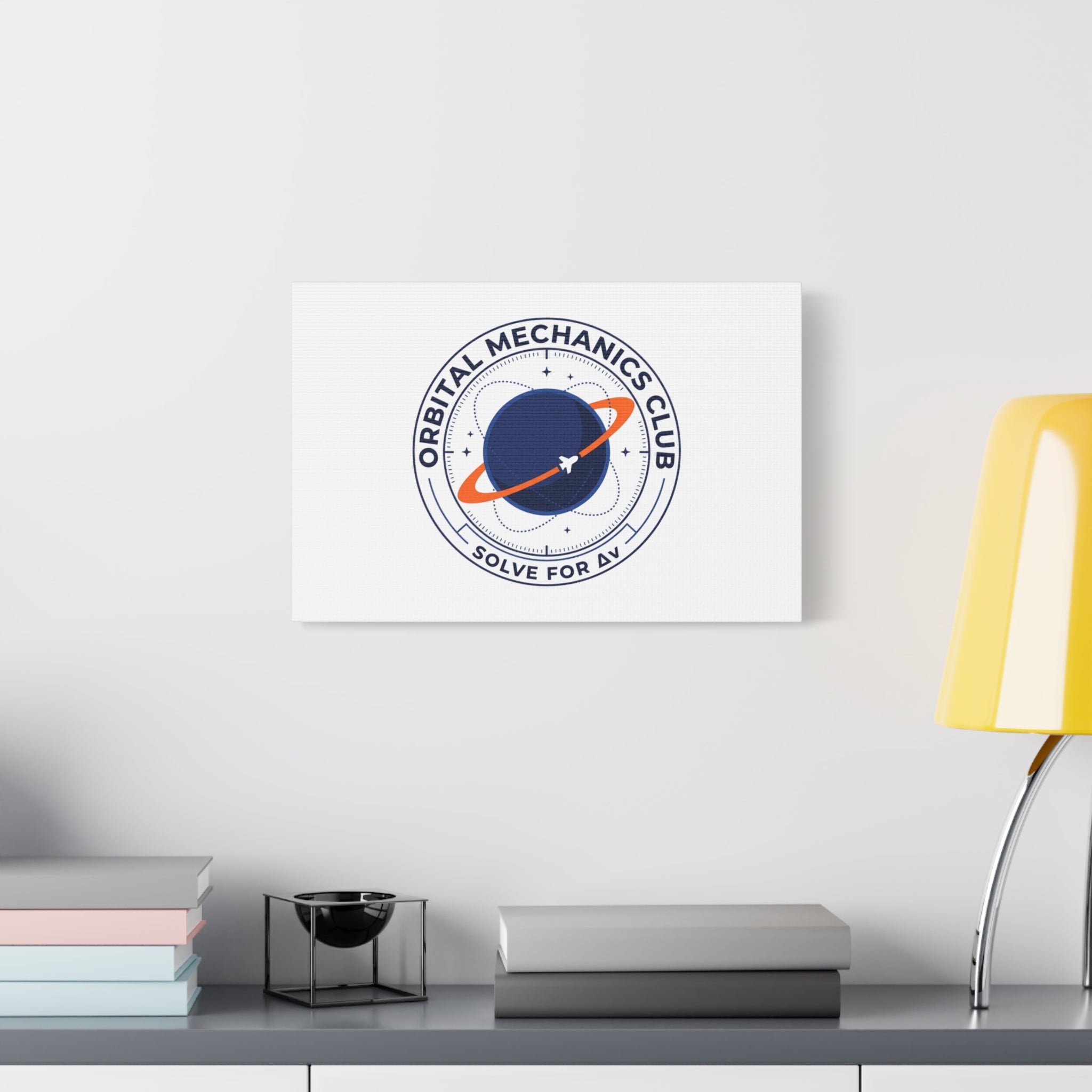 Orbital Mechanics Club Mission Patch Canvas – Space Rocket Wall Art | Astronaut & STEM Decor | Science Aesthetic Canvas