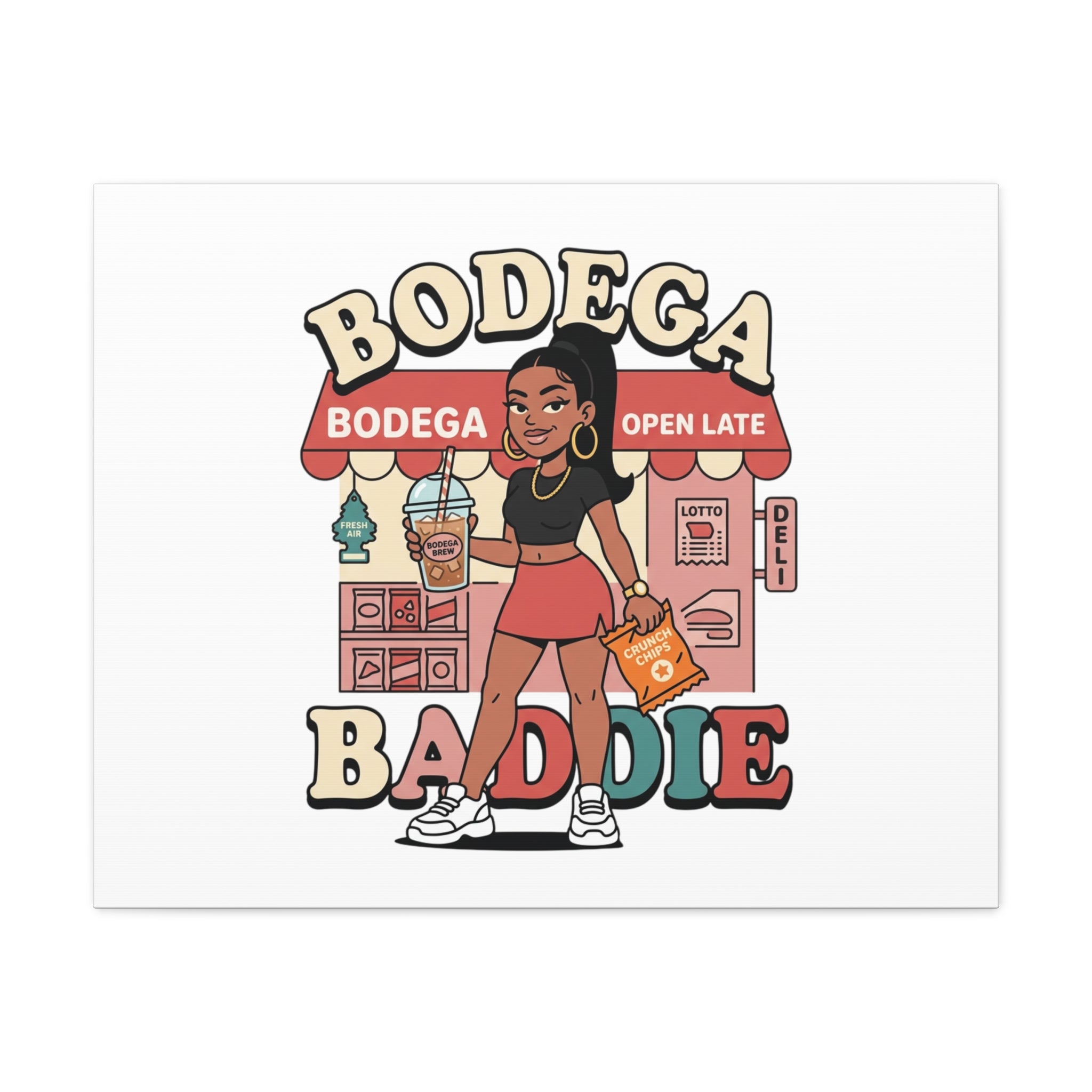 Bodega Baddie Matte Canvas Wall Art – NYC Y2K Aesthetic | Spanglish Deli Vibe | Streetwear Inspired Stretched Canvas