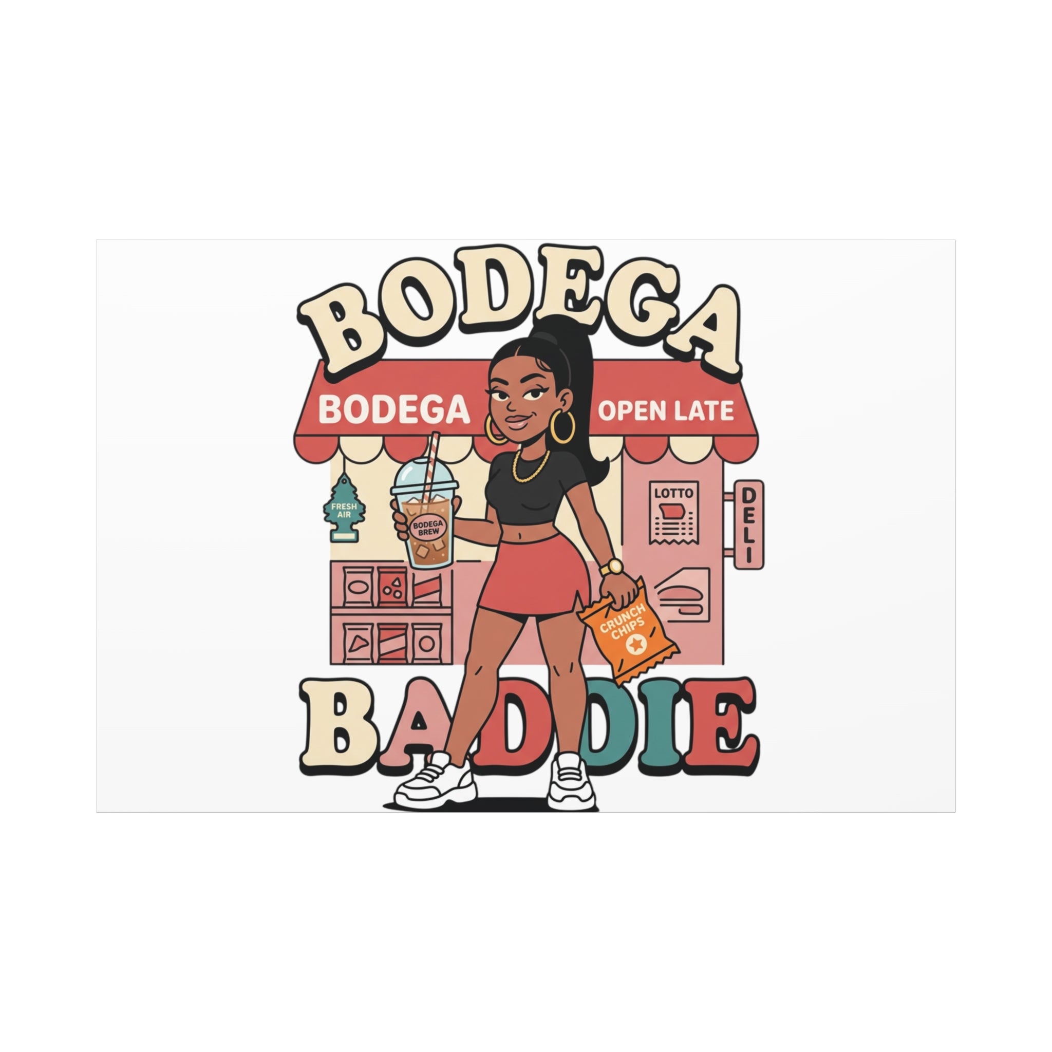 Bodega Baddie Matte Canvas Wall Art – NYC Y2K Aesthetic | Spanglish Deli Vibe | Streetwear Inspired Stretched Canvas
