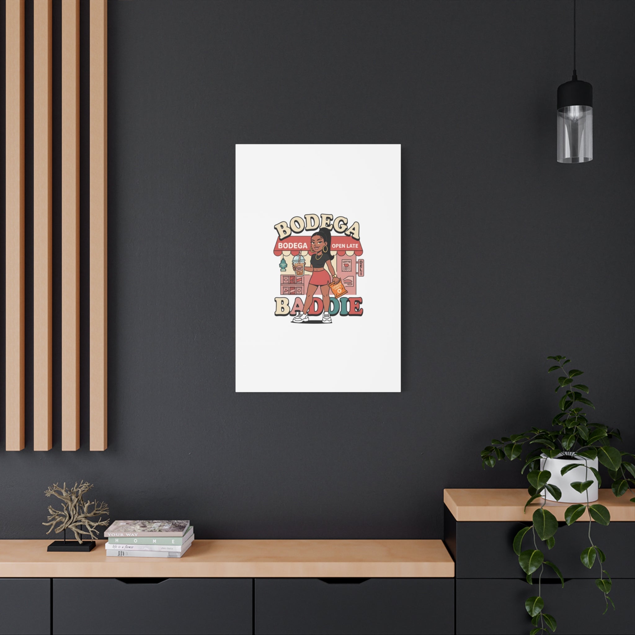 Bodega Baddie Matte Canvas Wall Art – NYC Y2K Aesthetic | Spanglish Deli Vibe | Streetwear Inspired Stretched Canvas