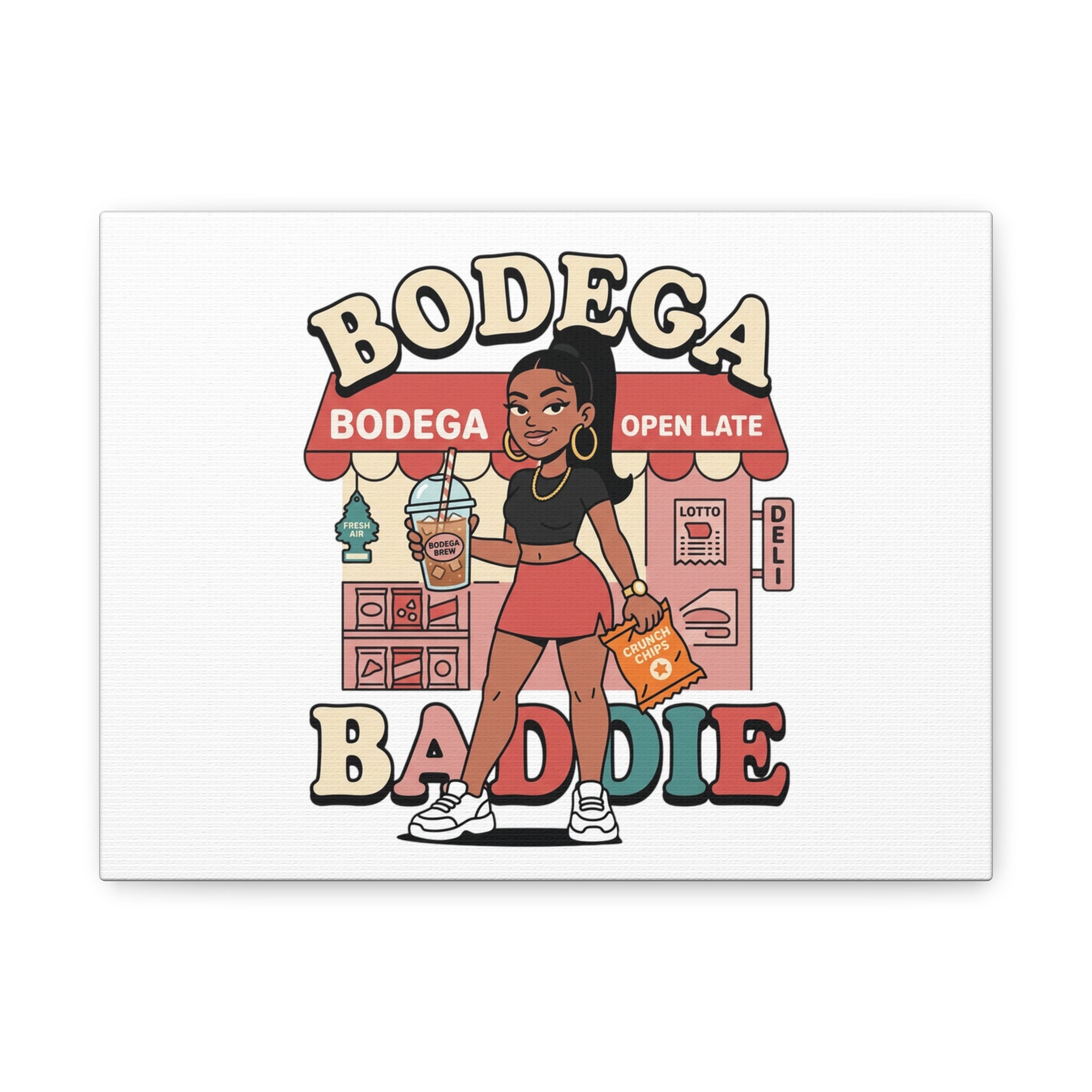 Bodega Baddie Matte Canvas Wall Art – NYC Y2K Aesthetic | Spanglish Deli Vibe | Streetwear Inspired Stretched Canvas
