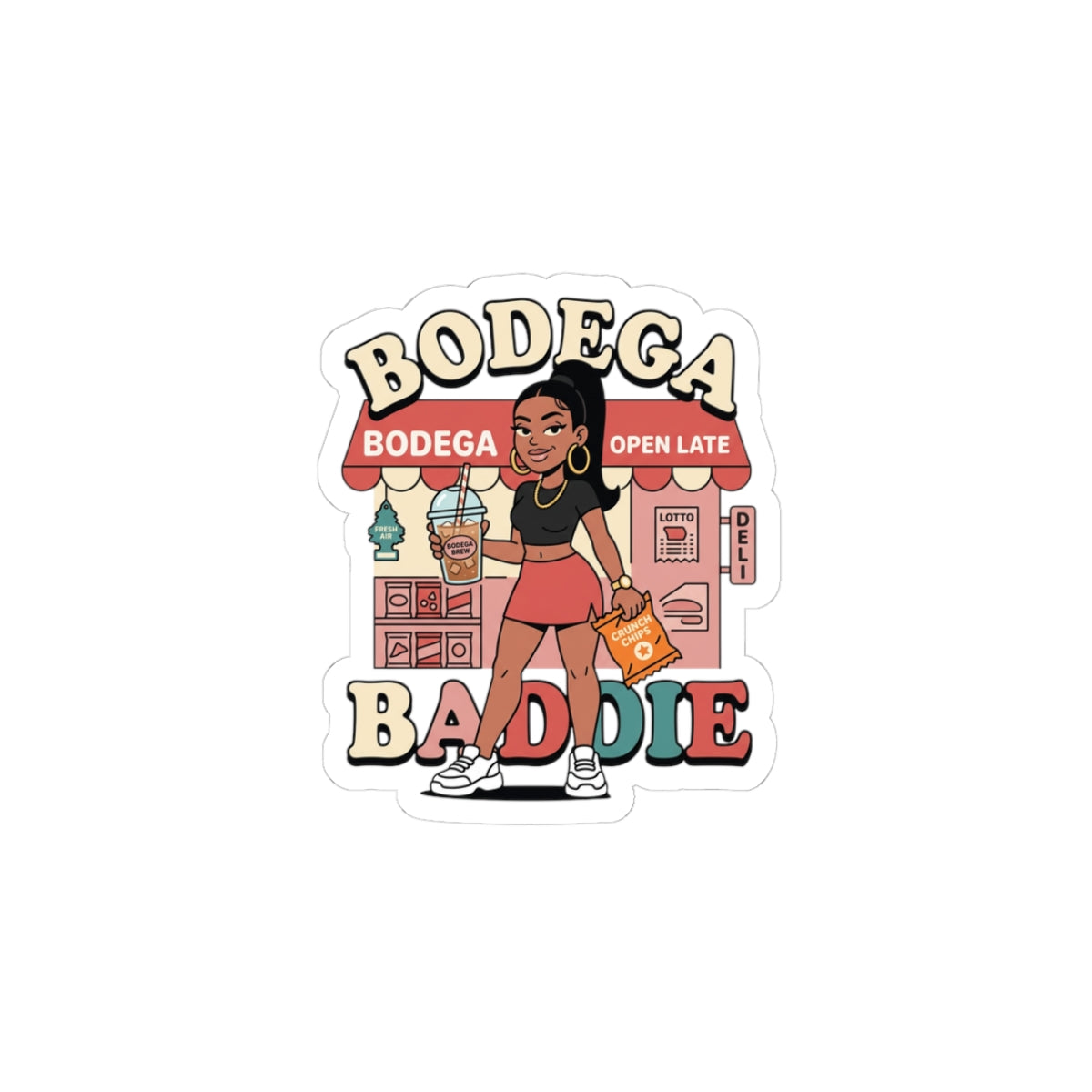 Bodega Baddie Kiss-Cut Stickers – NYC Y2K Aesthetic | Spanglish Streetwear Vibe | Cute Vinyl Laptop & Phone Stickers