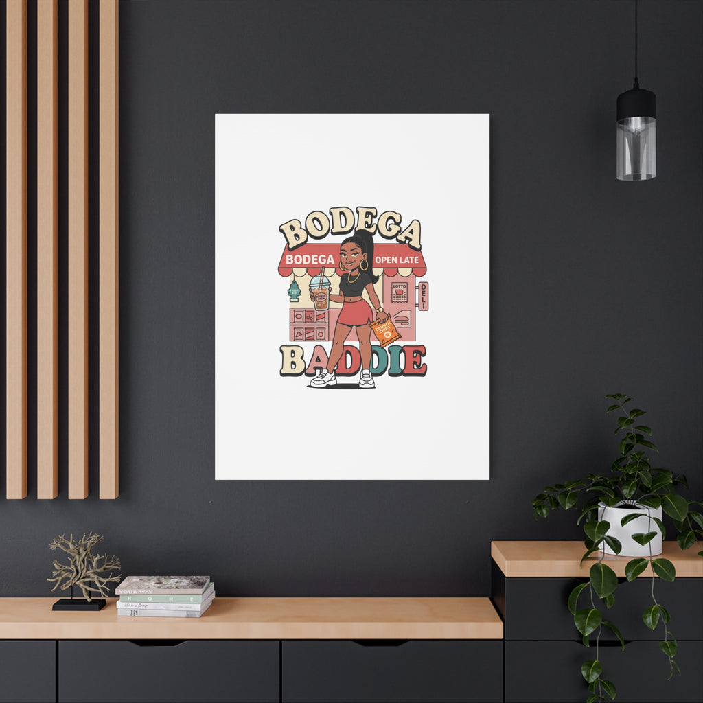 Bodega Baddie Matte Canvas Wall Art – NYC Y2K Aesthetic | Spanglish Deli Vibe | Streetwear Inspired Stretched Canvas
