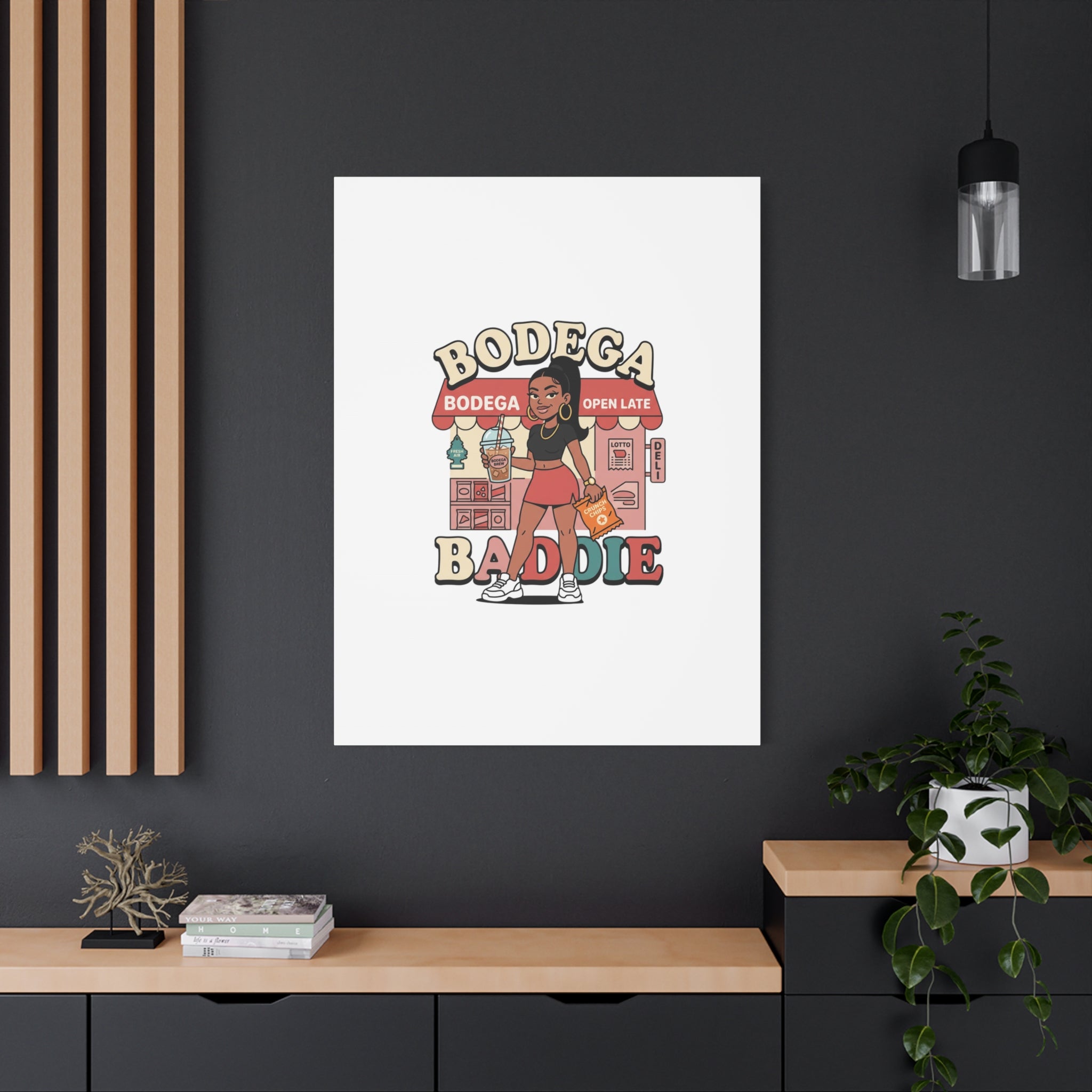 Bodega Baddie Matte Canvas Wall Art – NYC Y2K Aesthetic | Spanglish Deli Vibe | Streetwear Inspired Stretched Canvas