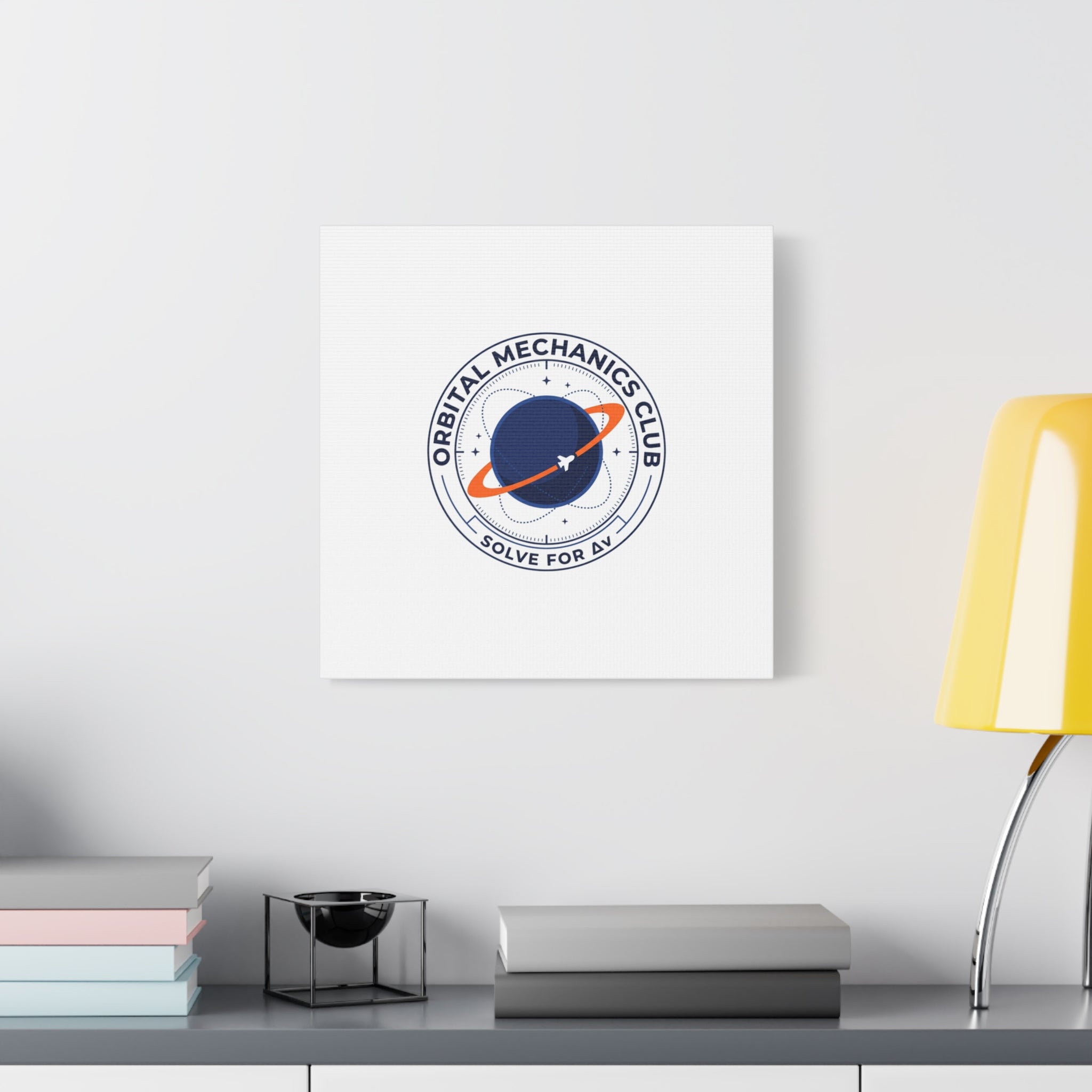 Orbital Mechanics Club Mission Patch Canvas – Space Rocket Wall Art | Astronaut & STEM Decor | Science Aesthetic Canvas