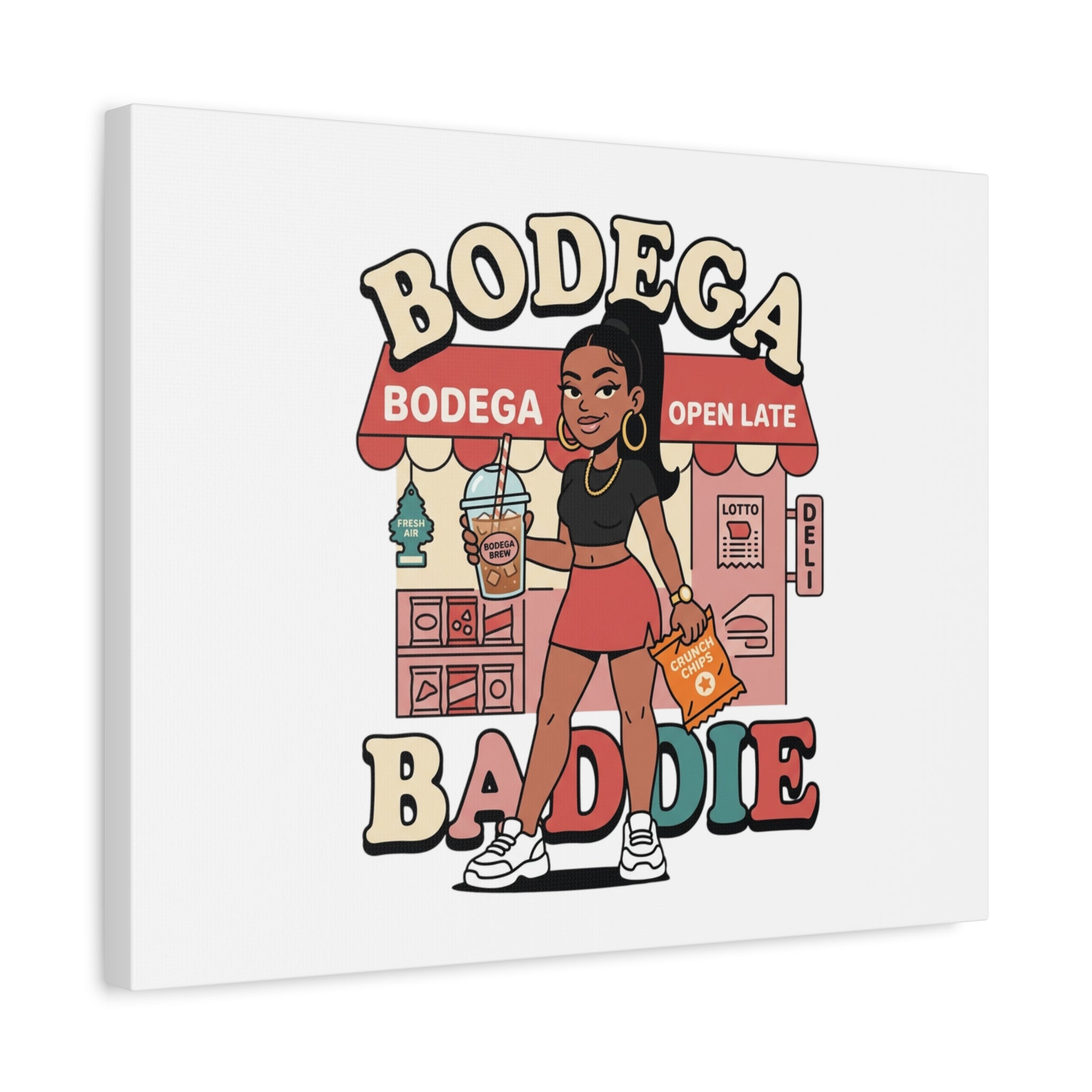 Bodega Baddie Matte Canvas Wall Art – NYC Y2K Aesthetic | Spanglish Deli Vibe | Streetwear Inspired Stretched Canvas