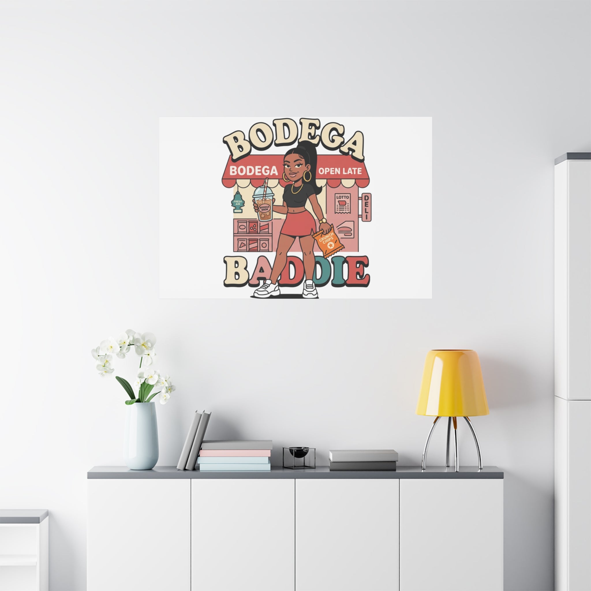 Bodega Baddie Matte Canvas Wall Art – NYC Y2K Aesthetic | Spanglish Deli Vibe | Streetwear Inspired Stretched Canvas