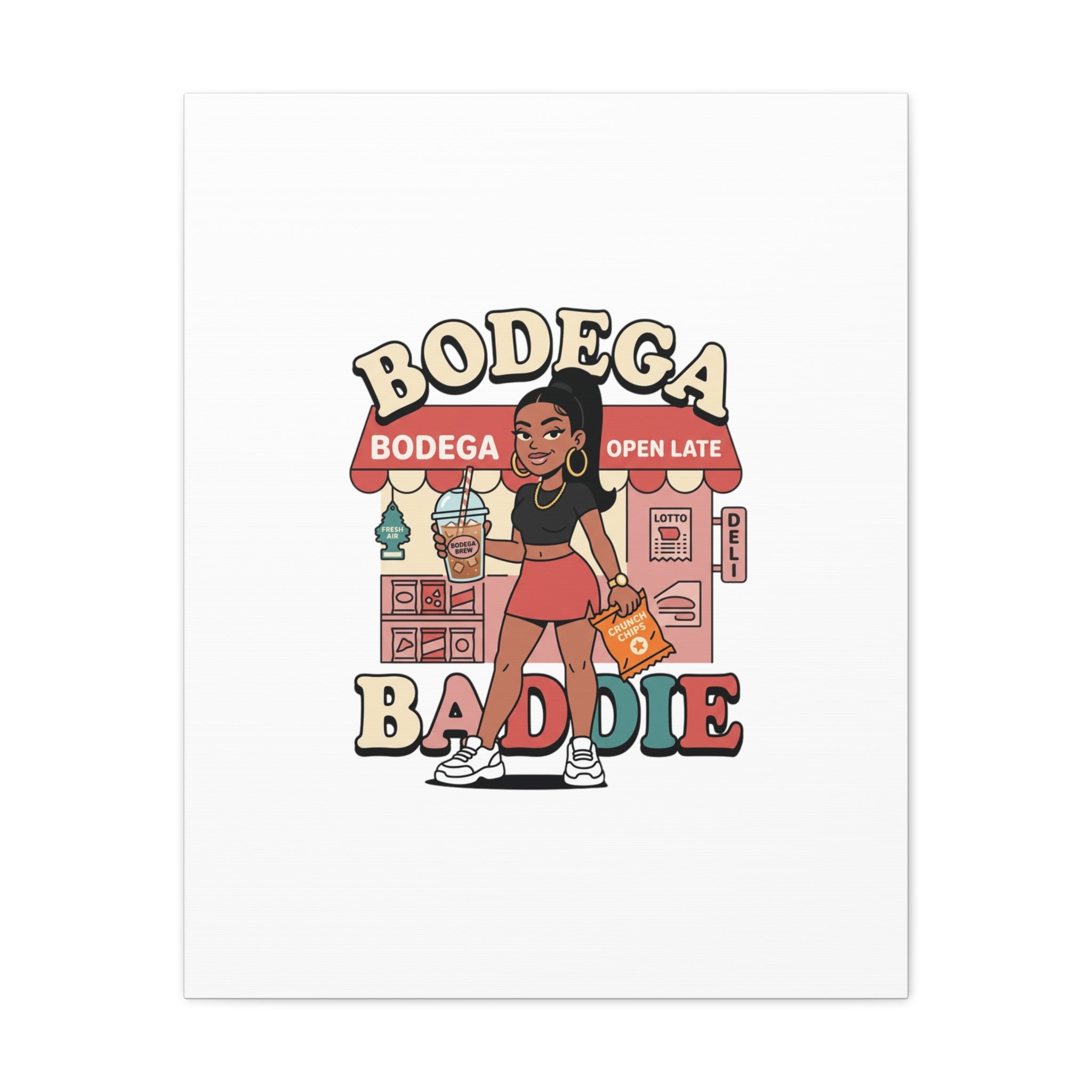 Bodega Baddie Matte Canvas Wall Art – NYC Y2K Aesthetic | Spanglish Deli Vibe | Streetwear Inspired Stretched Canvas