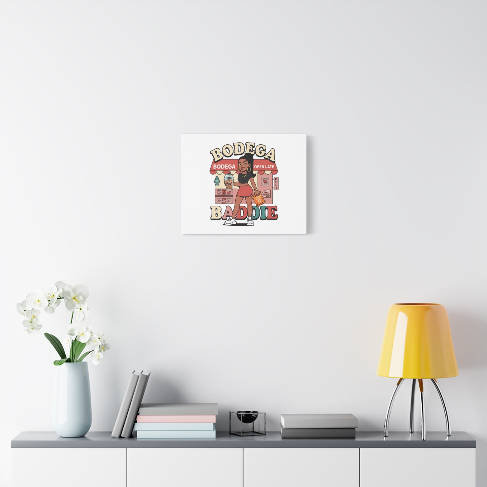 Bodega Baddie Matte Canvas Wall Art – NYC Y2K Aesthetic | Spanglish Deli Vibe | Streetwear Inspired Stretched Canvas