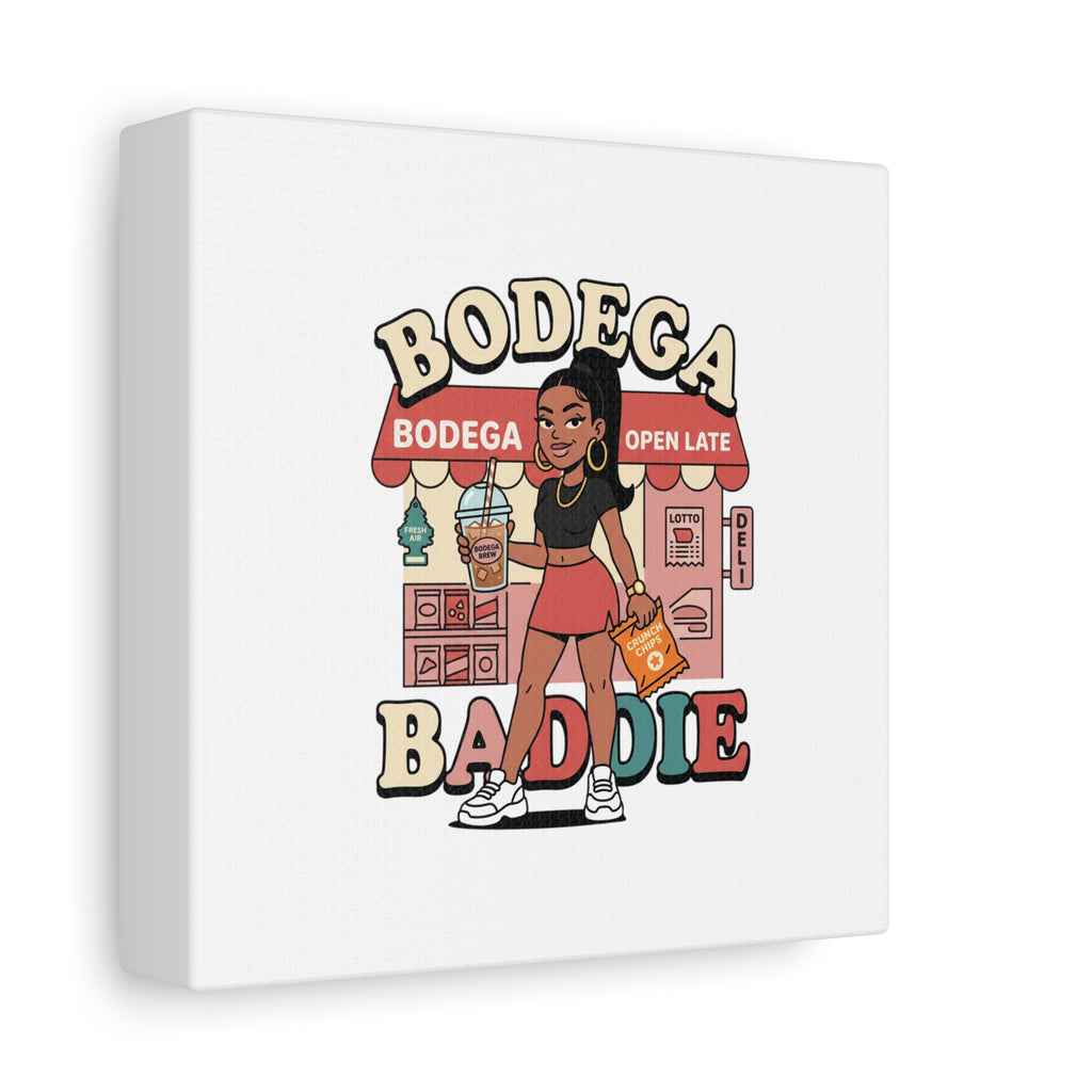 Bodega Baddie Matte Canvas Wall Art – NYC Y2K Aesthetic | Spanglish Deli Vibe | Streetwear Inspired Stretched Canvas