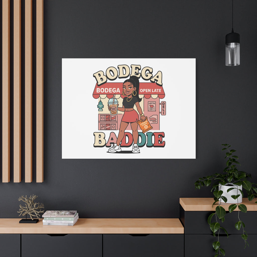 Bodega Baddie Matte Canvas Wall Art – NYC Y2K Aesthetic | Spanglish Deli Vibe | Streetwear Inspired Stretched Canvas