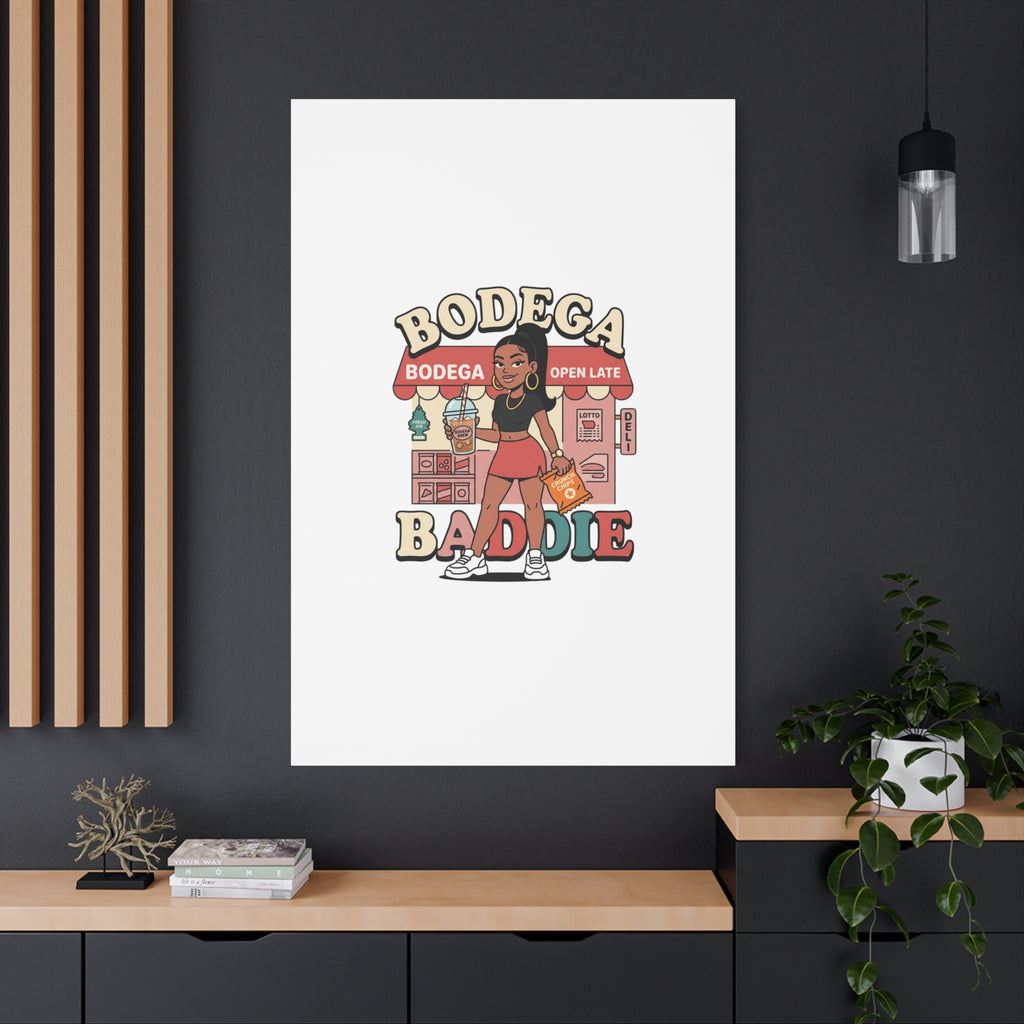 Bodega Baddie Matte Canvas Wall Art – NYC Y2K Aesthetic | Spanglish Deli Vibe | Streetwear Inspired Stretched Canvas