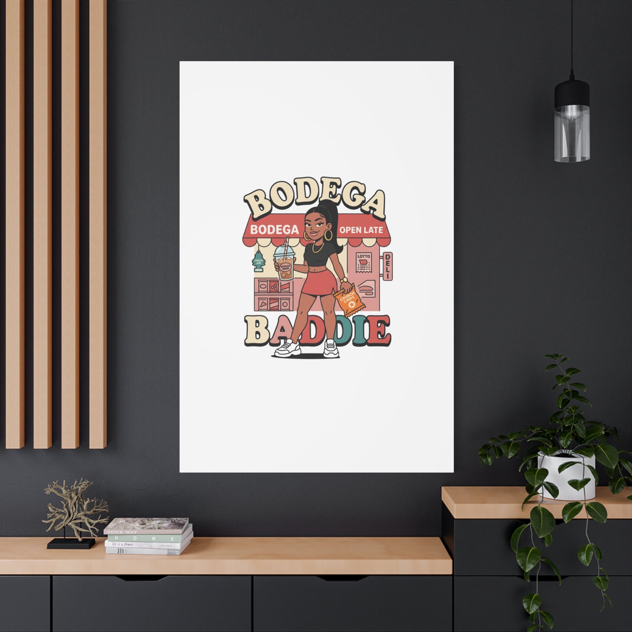 Bodega Baddie Matte Canvas Wall Art – NYC Y2K Aesthetic | Spanglish Deli Vibe | Streetwear Inspired Stretched Canvas