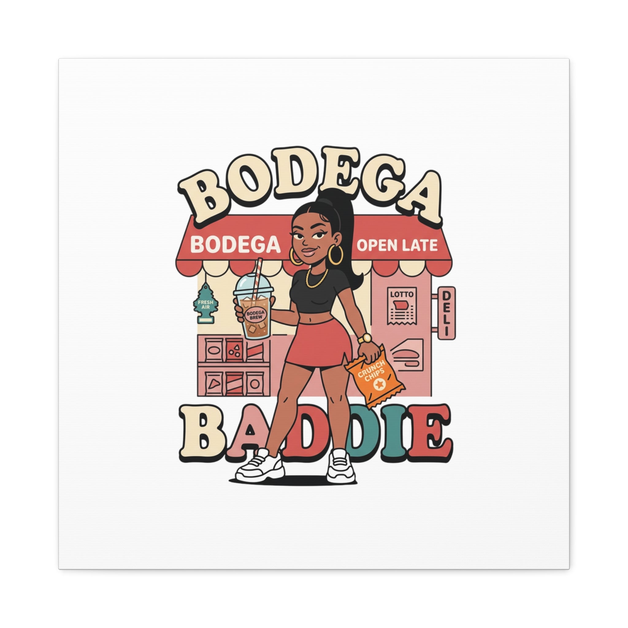 Bodega Baddie Matte Canvas Wall Art – NYC Y2K Aesthetic | Spanglish Deli Vibe | Streetwear Inspired Stretched Canvas