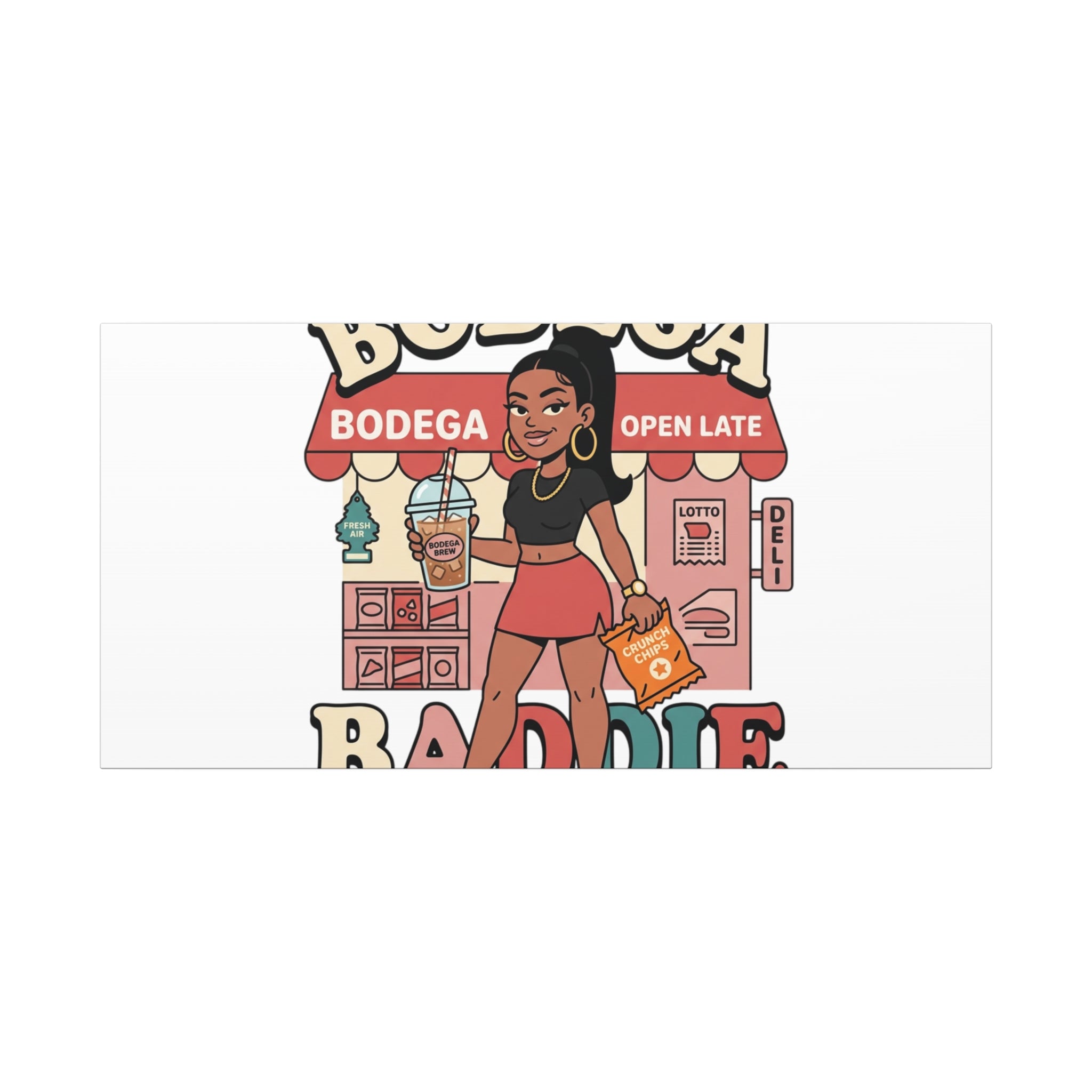 Bodega Baddie Matte Canvas Wall Art – NYC Y2K Aesthetic | Spanglish Deli Vibe | Streetwear Inspired Stretched Canvas