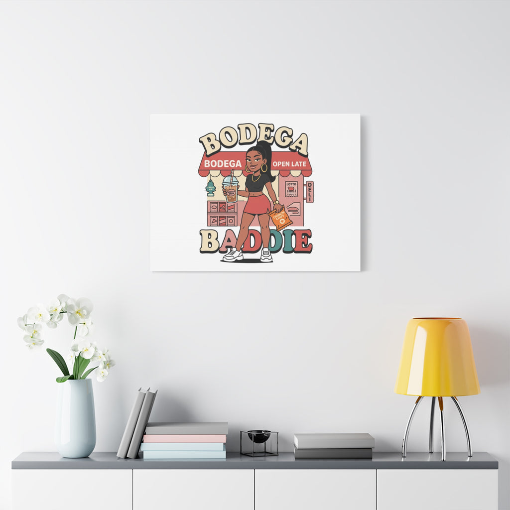 Bodega Baddie Matte Canvas Wall Art – NYC Y2K Aesthetic | Spanglish Deli Vibe | Streetwear Inspired Stretched Canvas