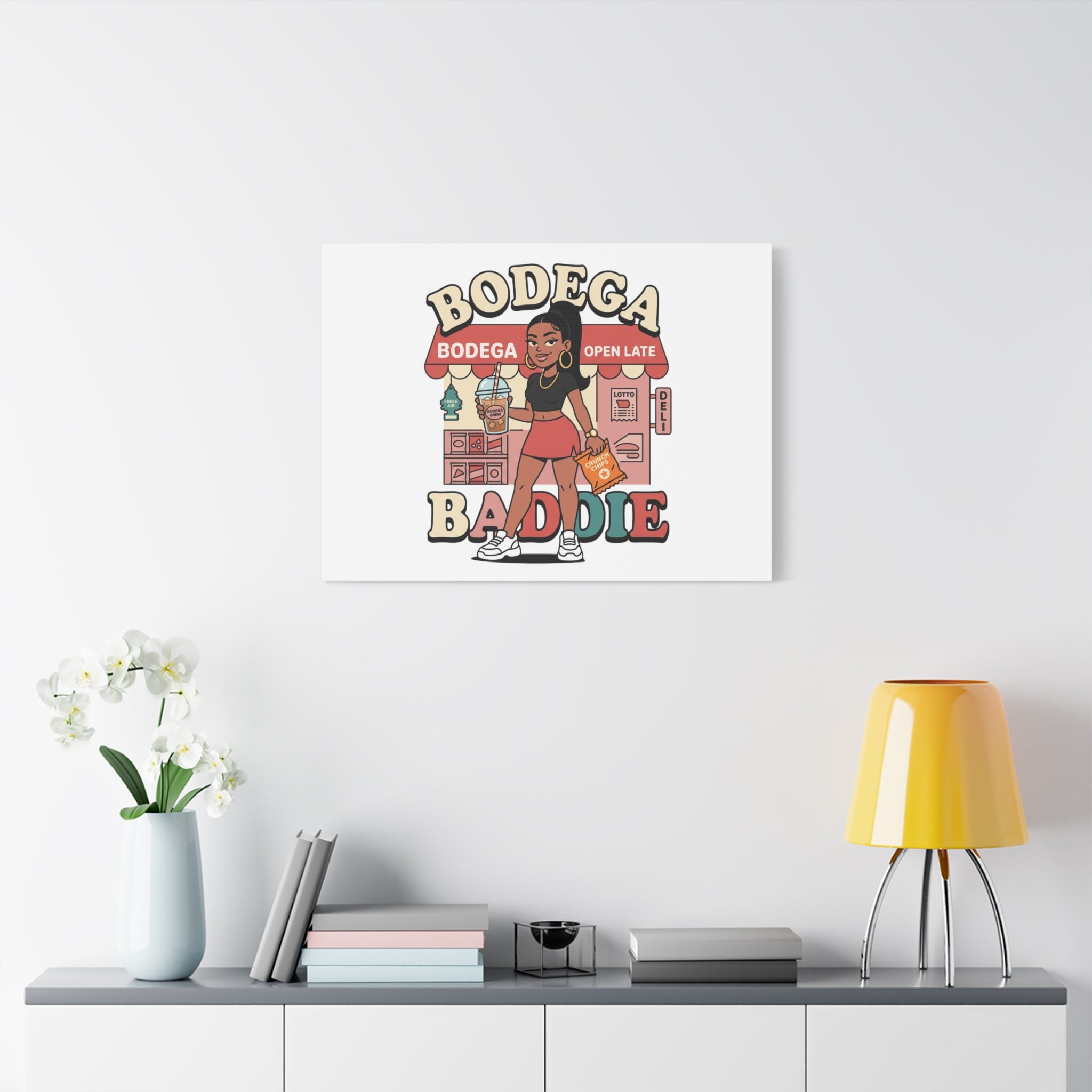 Bodega Baddie Matte Canvas Wall Art – NYC Y2K Aesthetic | Spanglish Deli Vibe | Streetwear Inspired Stretched Canvas