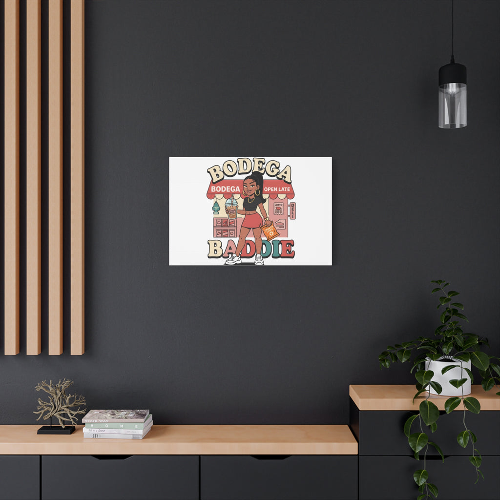 Bodega Baddie Matte Canvas Wall Art – NYC Y2K Aesthetic | Spanglish Deli Vibe | Streetwear Inspired Stretched Canvas