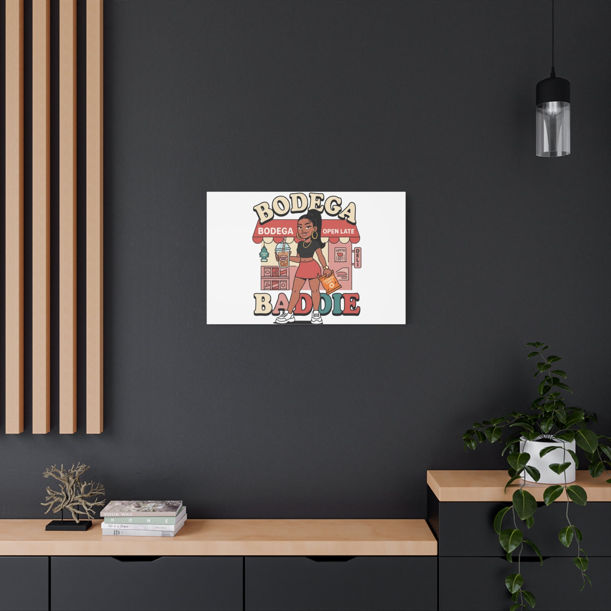Bodega Baddie Matte Canvas Wall Art – NYC Y2K Aesthetic | Spanglish Deli Vibe | Streetwear Inspired Stretched Canvas