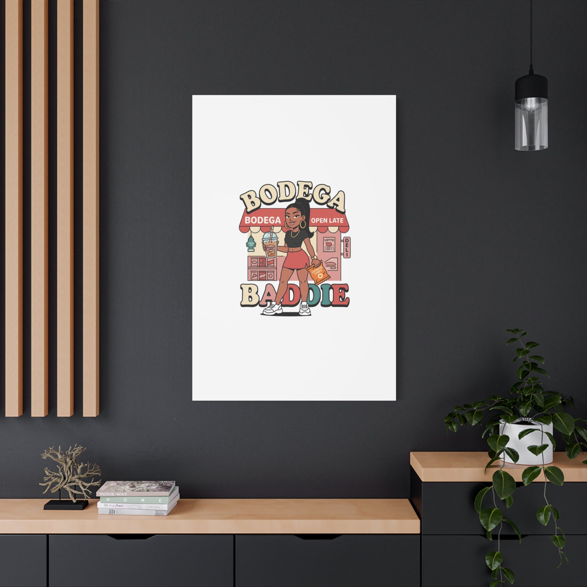 Bodega Baddie Matte Canvas Wall Art – NYC Y2K Aesthetic | Spanglish Deli Vibe | Streetwear Inspired Stretched Canvas