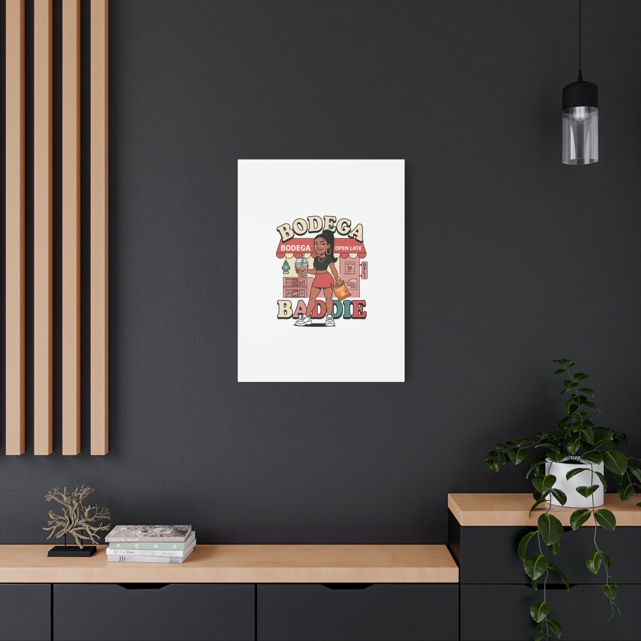 Bodega Baddie Matte Canvas Wall Art – NYC Y2K Aesthetic | Spanglish Deli Vibe | Streetwear Inspired Stretched Canvas