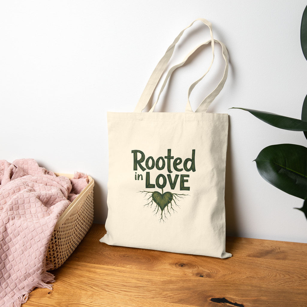 Rooted in LOVE Canvas Tote Bag – Eco-Friendly Inspirational Carryall | Durable Cotton Shopper