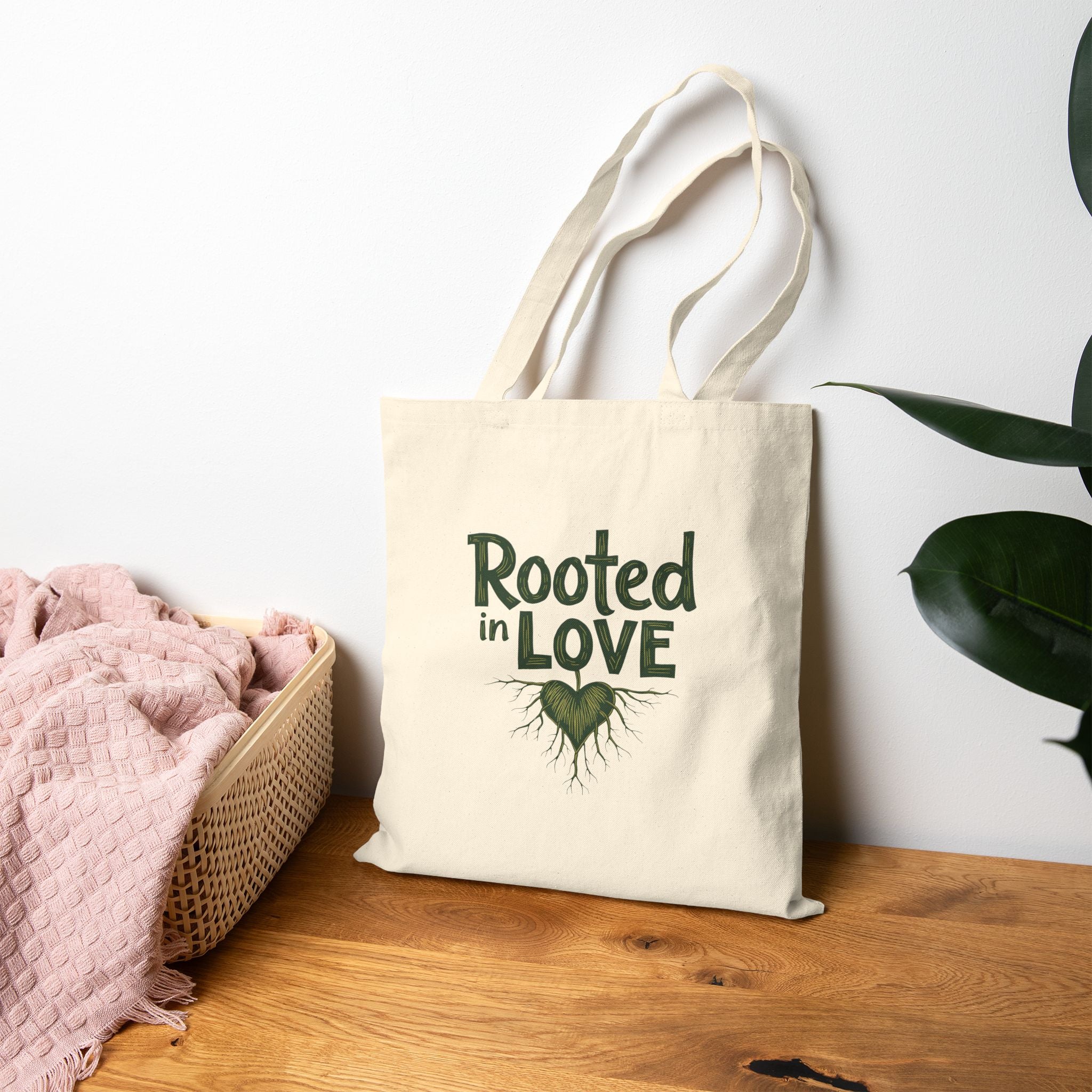 Rooted in LOVE Canvas Tote Bag – Eco-Friendly Inspirational Carryall | Durable Cotton Shopper