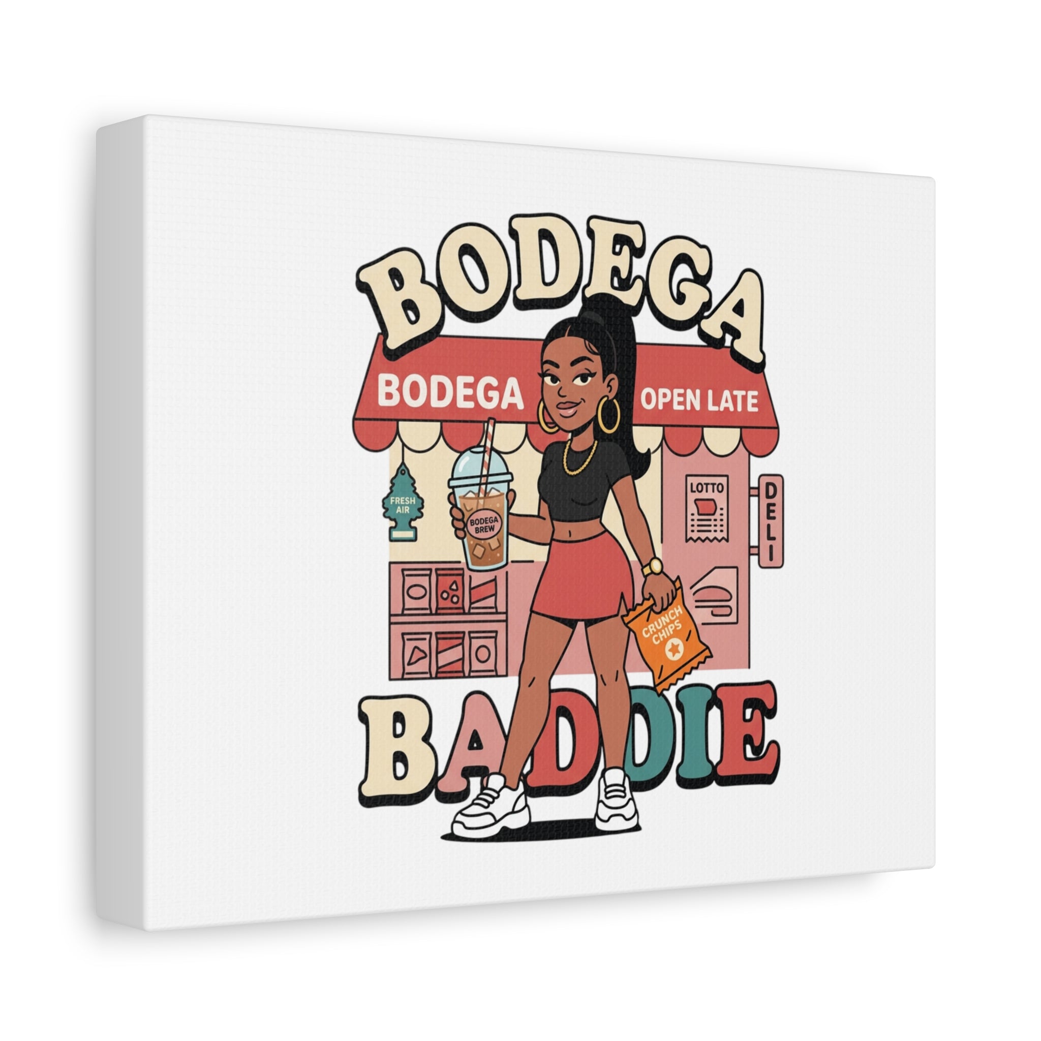 Bodega Baddie Matte Canvas Wall Art – NYC Y2K Aesthetic | Spanglish Deli Vibe | Streetwear Inspired Stretched Canvas