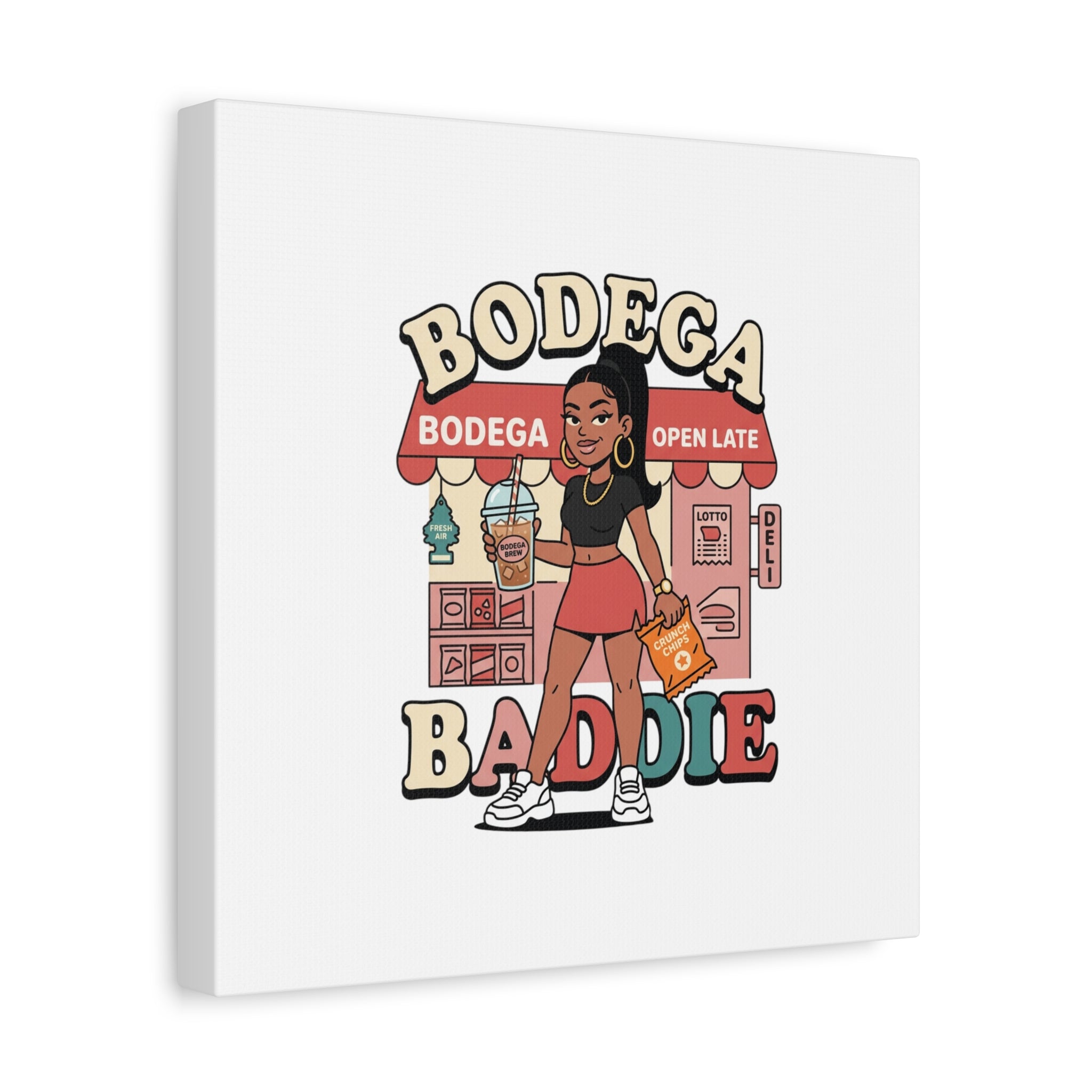 Bodega Baddie Matte Canvas Wall Art – NYC Y2K Aesthetic | Spanglish Deli Vibe | Streetwear Inspired Stretched Canvas