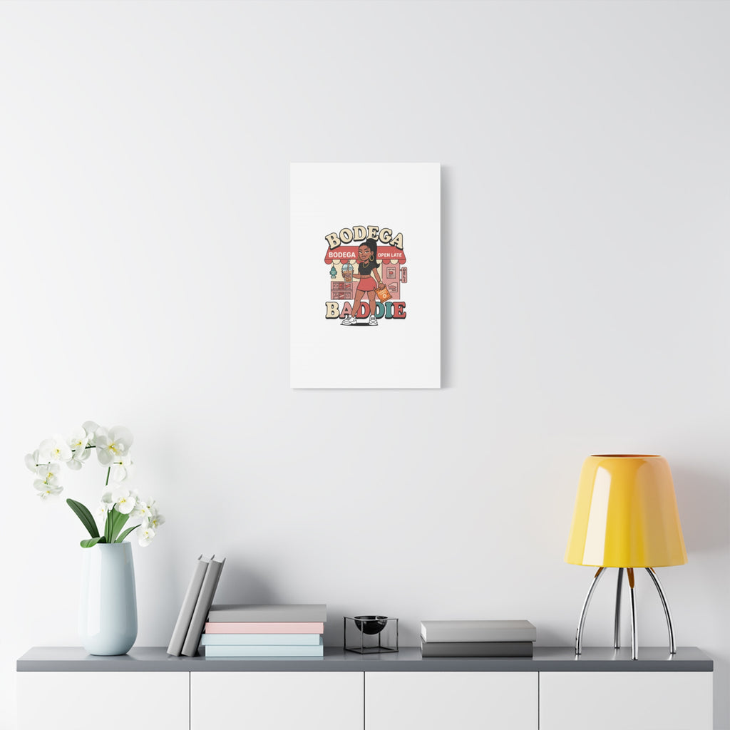 Bodega Baddie Matte Canvas Wall Art – NYC Y2K Aesthetic | Spanglish Deli Vibe | Streetwear Inspired Stretched Canvas